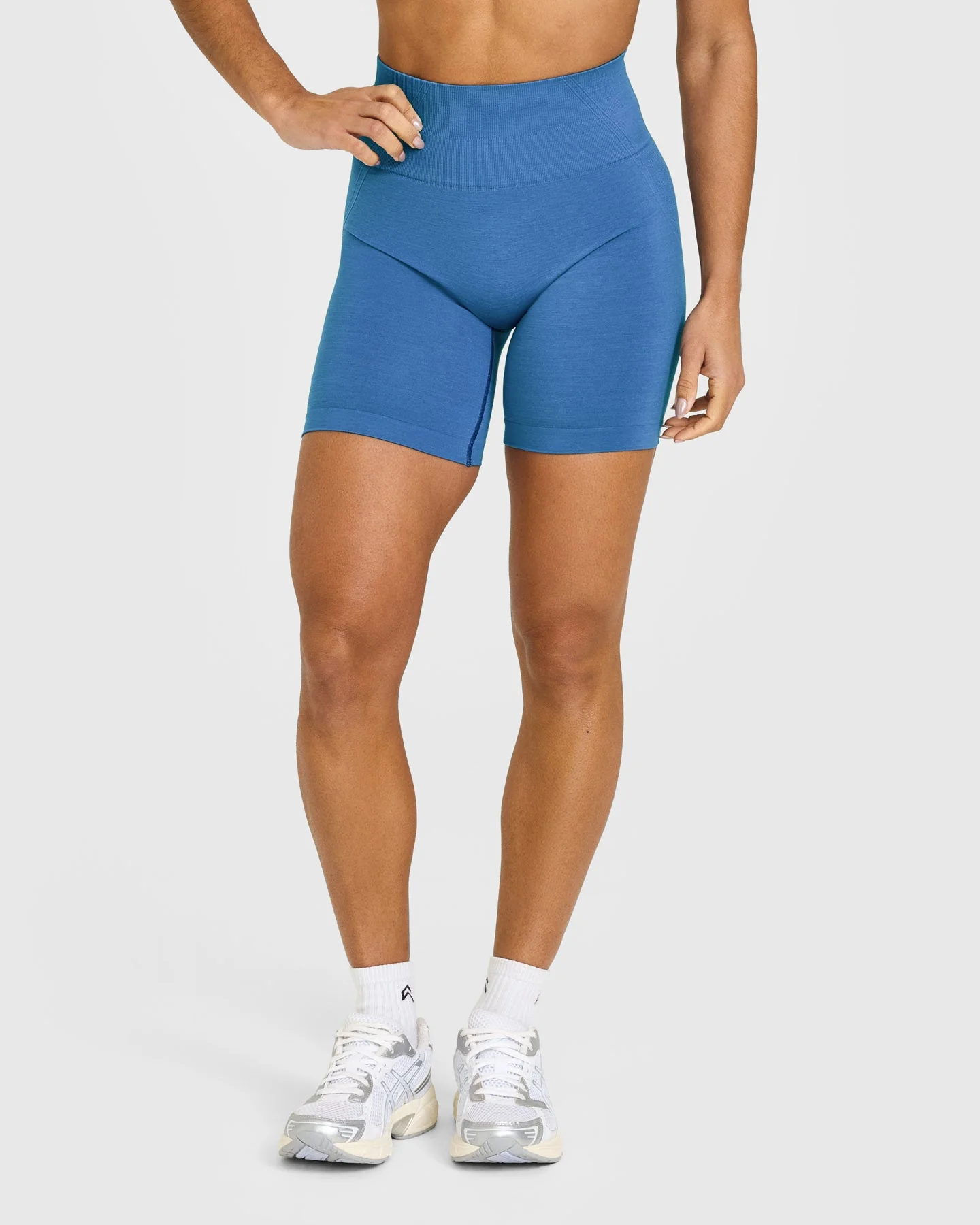 EffortlessLift™ Seamless Shorts with White Logo | Ocean Blue