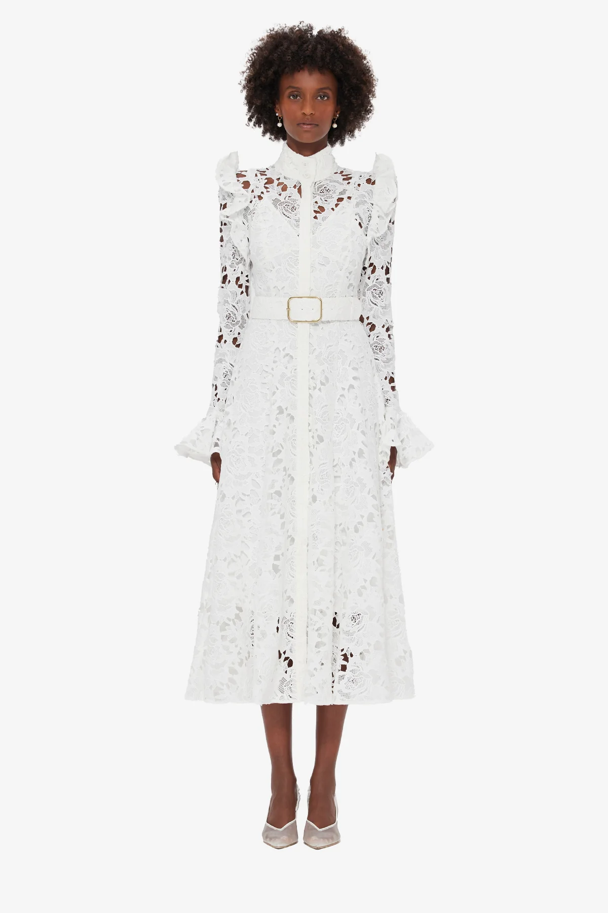 Aliyah Lace Butterfly Sleeve Midi Dress - Snow
