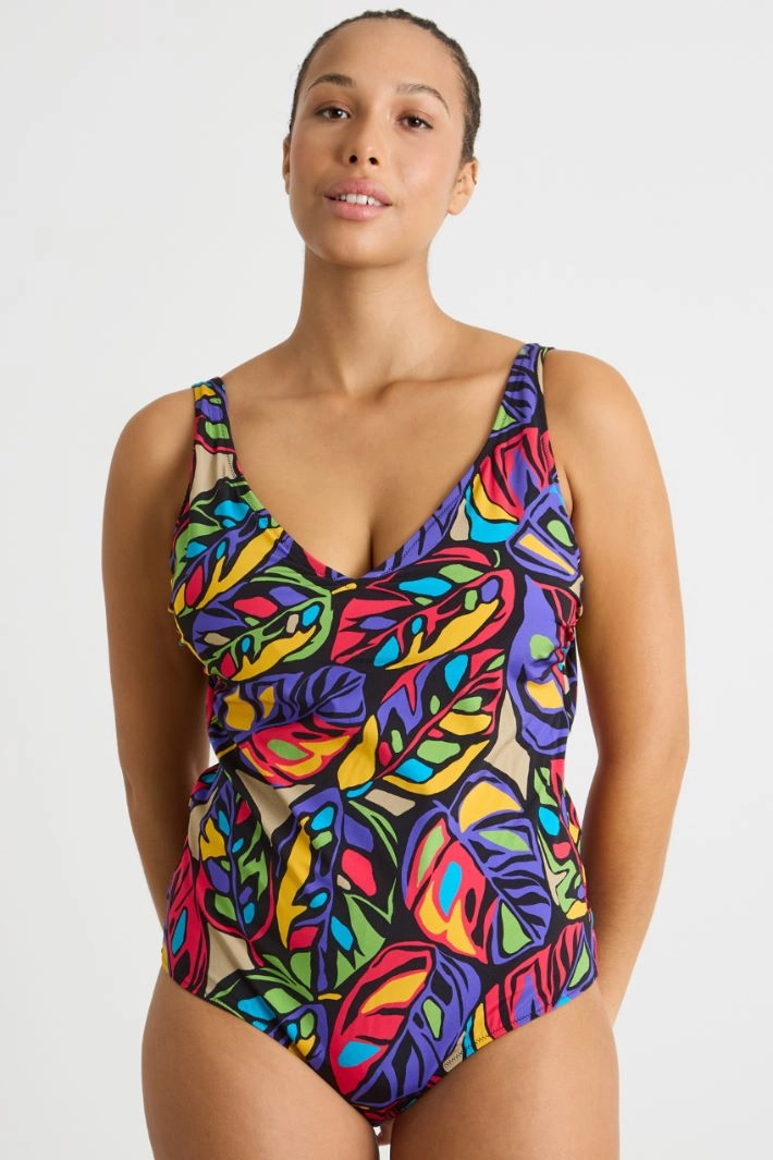Printed one-piece swimsuit - VIOLET RED YELLOW
