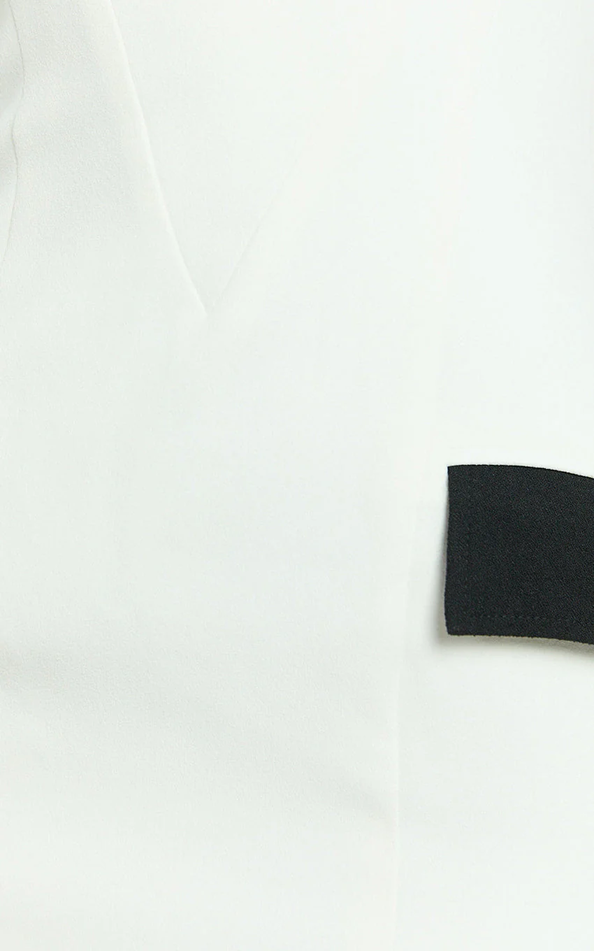 Terry Mini Dress - Straight Neck Contrast Trims Fitted Dress in White