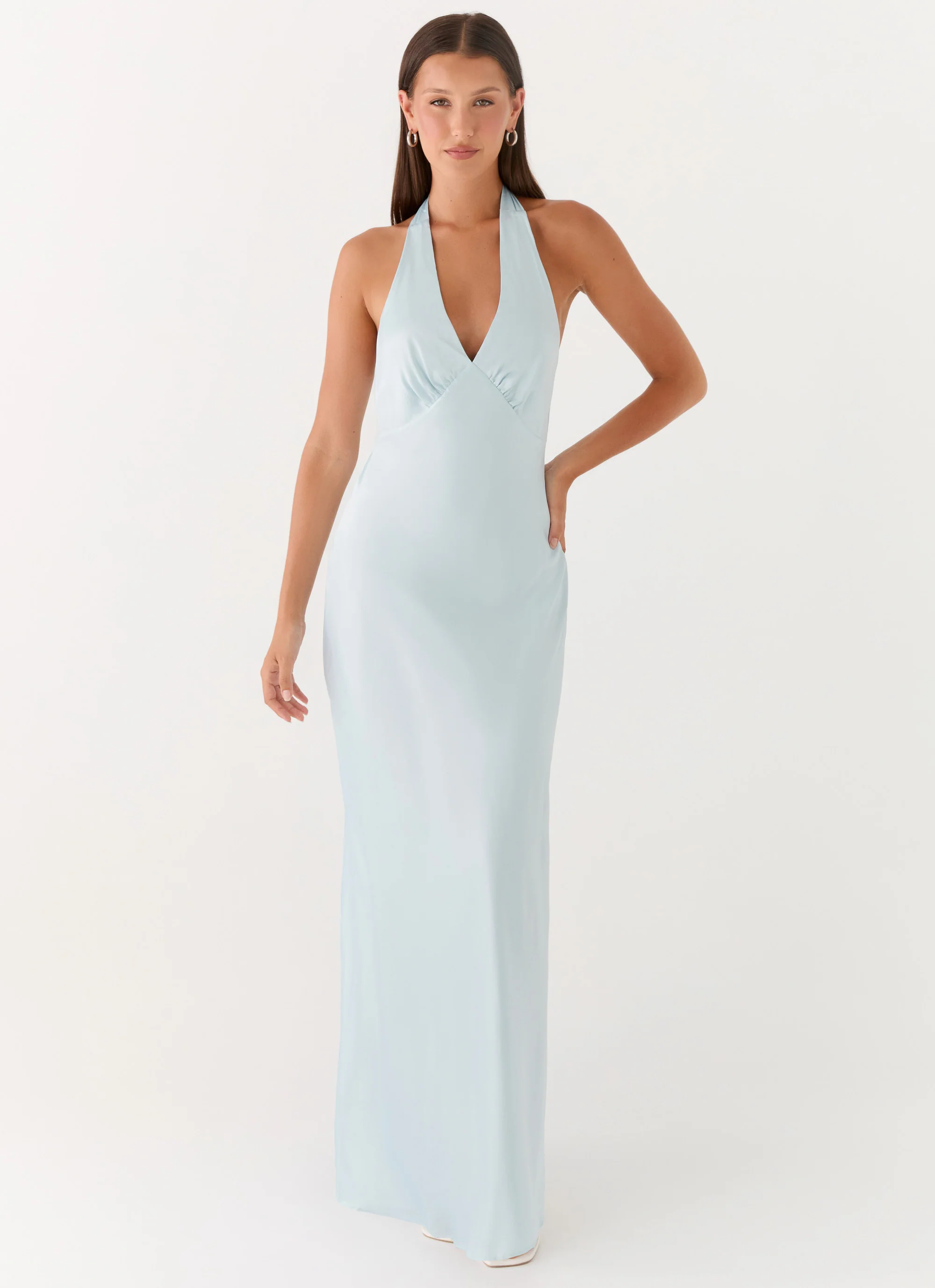 Heavy Hearted Satin Maxi Dress - Ice Blue
