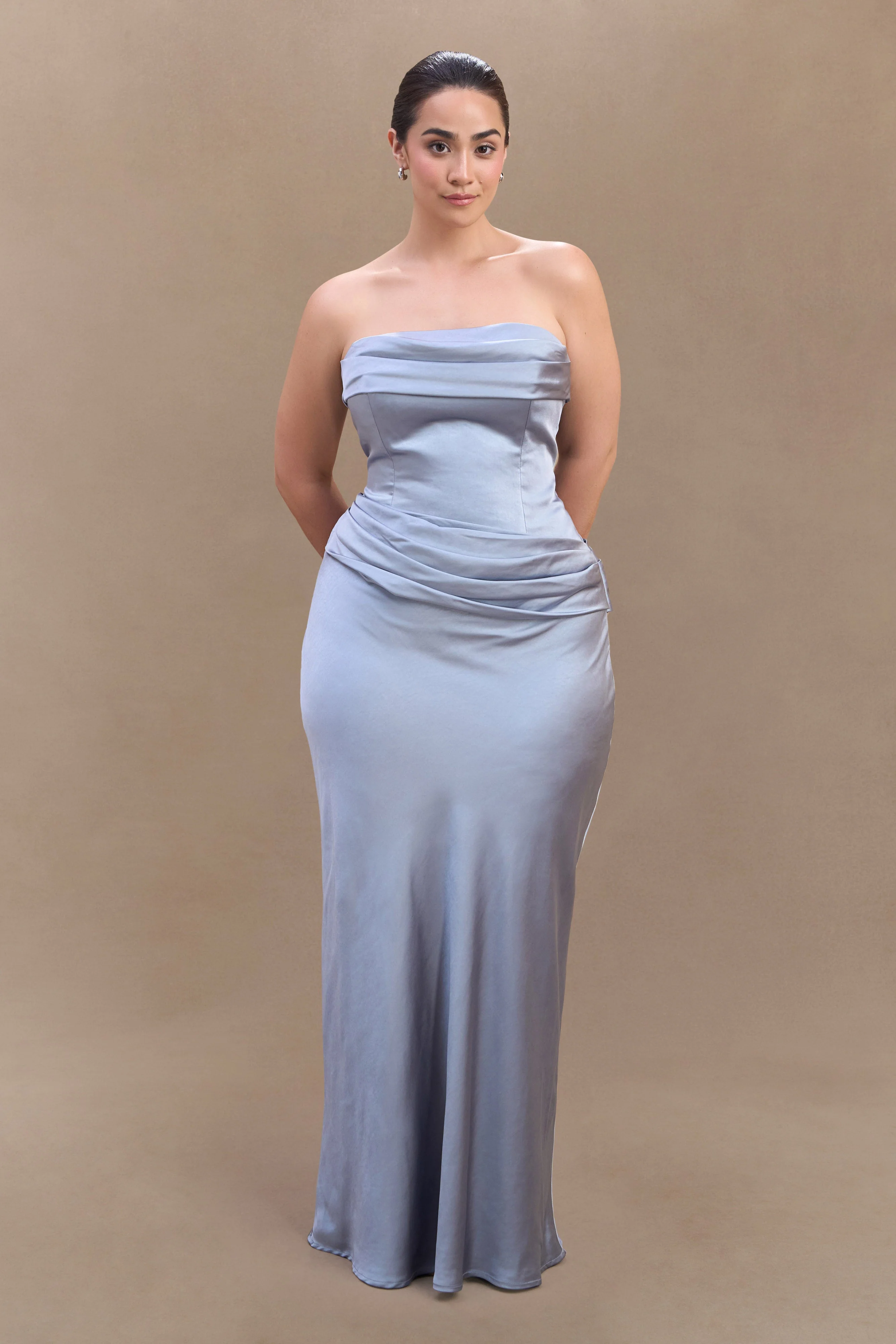 Jasmine Strapless Satin Maxi Dress - Frosted Blue