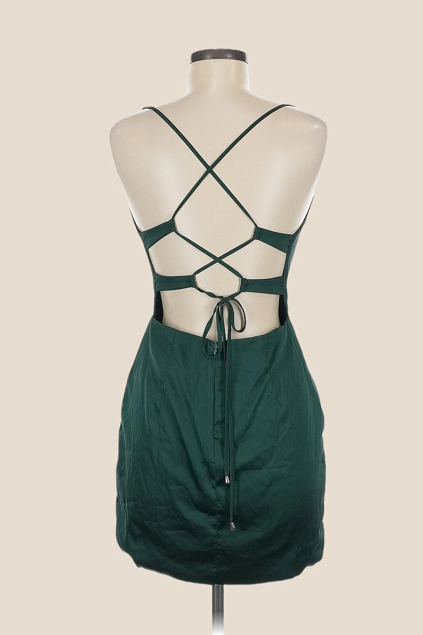 Square Neck Emerald Green Satin Short Dress