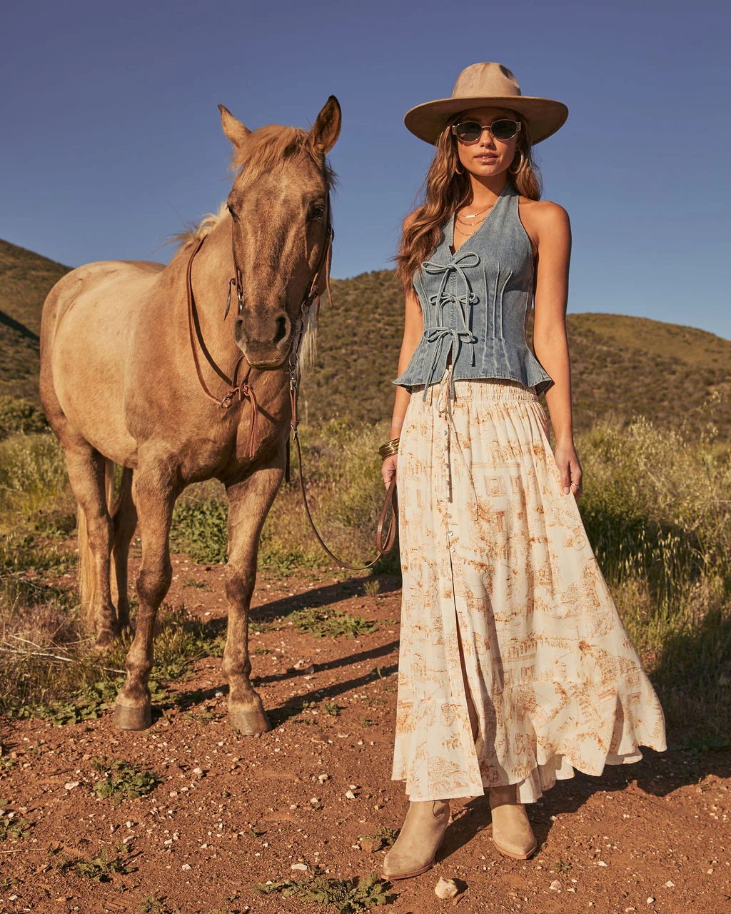 Levvie Novelty Front Tie Maxi Skirt