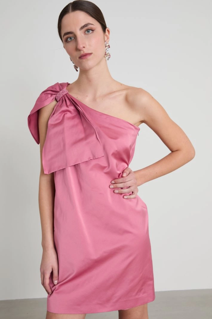 Bow-embellished one-shoulder dress - PINK