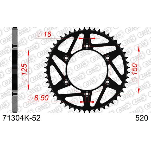 Afam Steel Crown 520 - 52 Teeth - BlackRef: AA0032 / 71304K-52