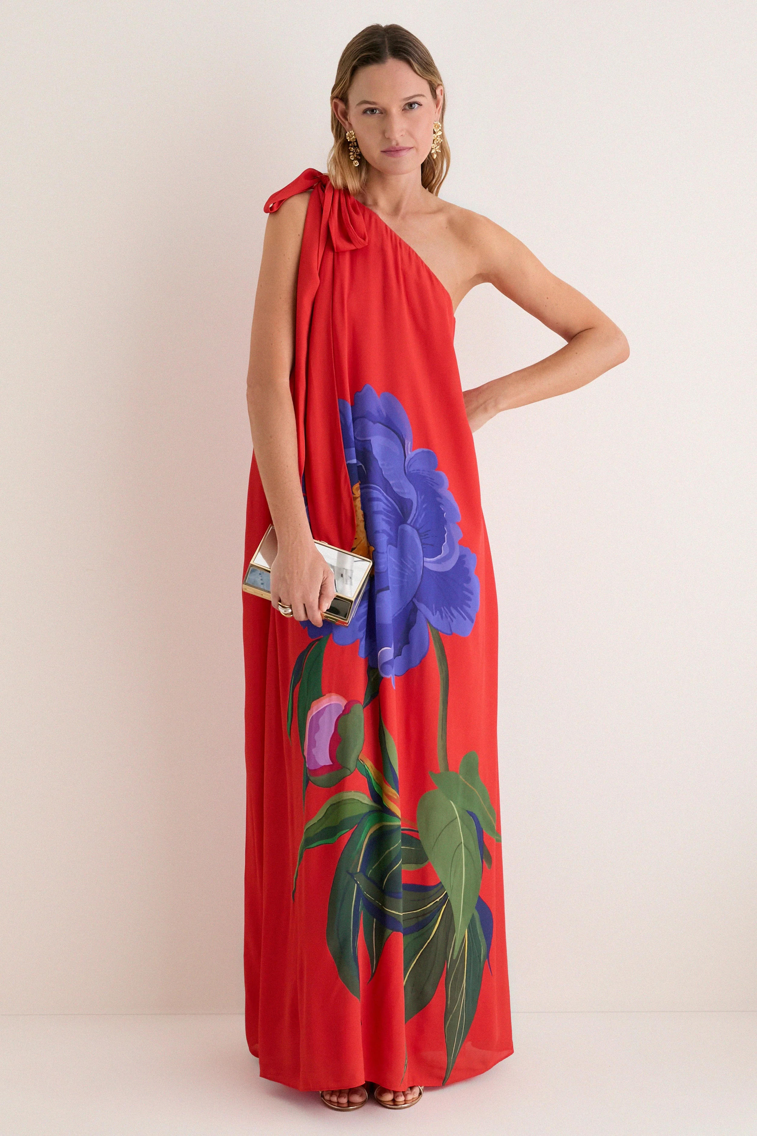 Floral Candy Red One Shoulder Lani Dress