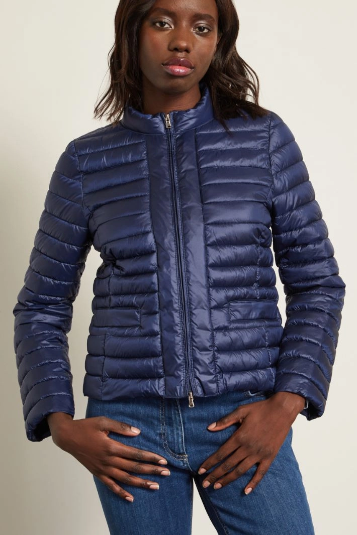 Technical satin padded jacket - BLUE