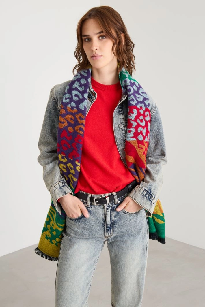 Animal-print stole - ORANGE VIOLET GREEN