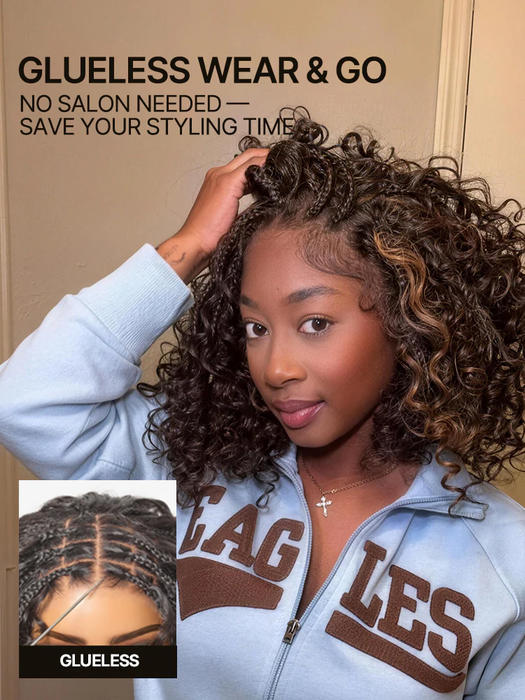 Ophirawig Veralux? 13x6 HD Pre-Cut Lace Wig Glueless Wear & Go 12�� Boho Braids Water Wave Wig �C Premium Fiber, Beginner Friendly