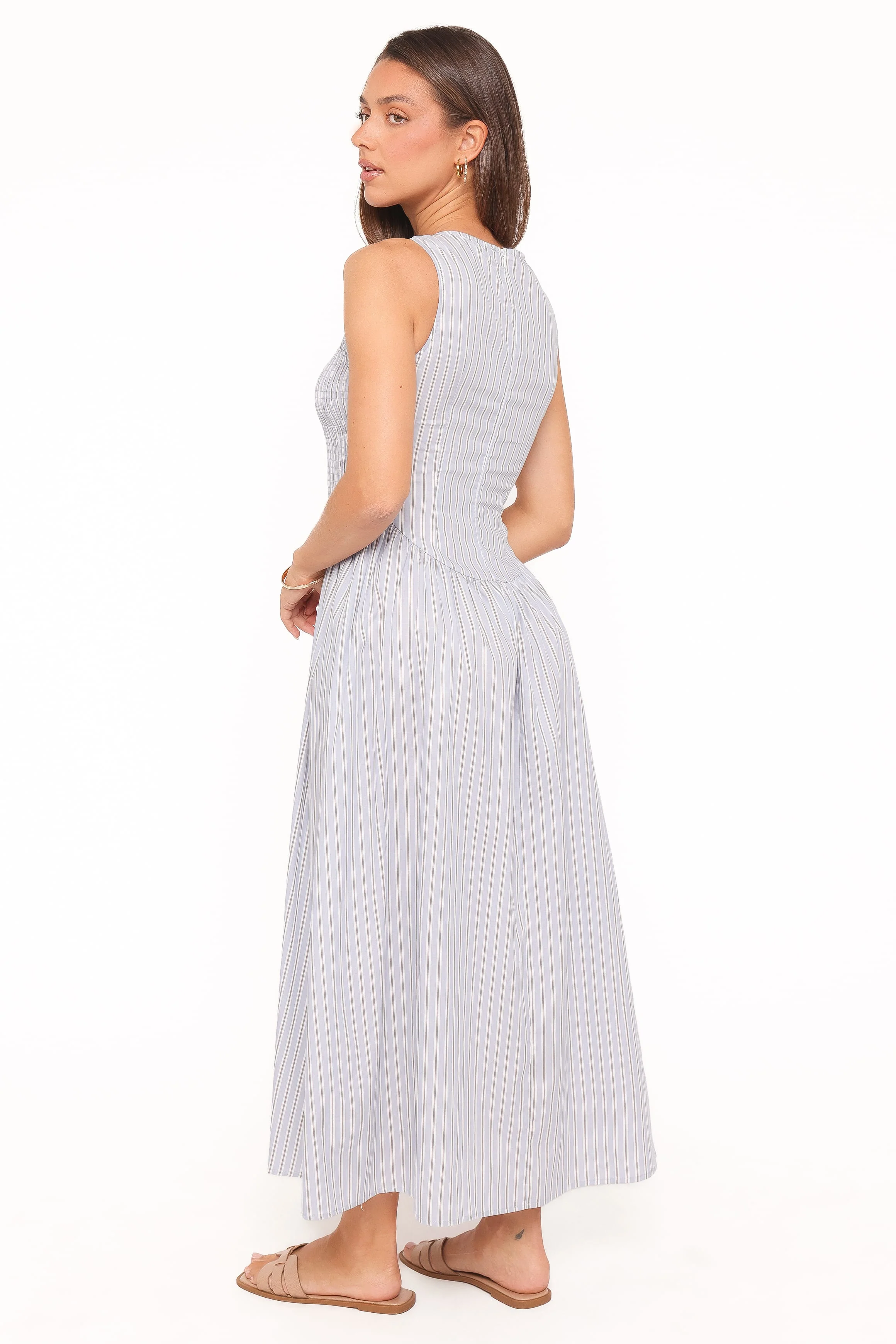 Tony Maxi Dress - Brown/Blue Stripe