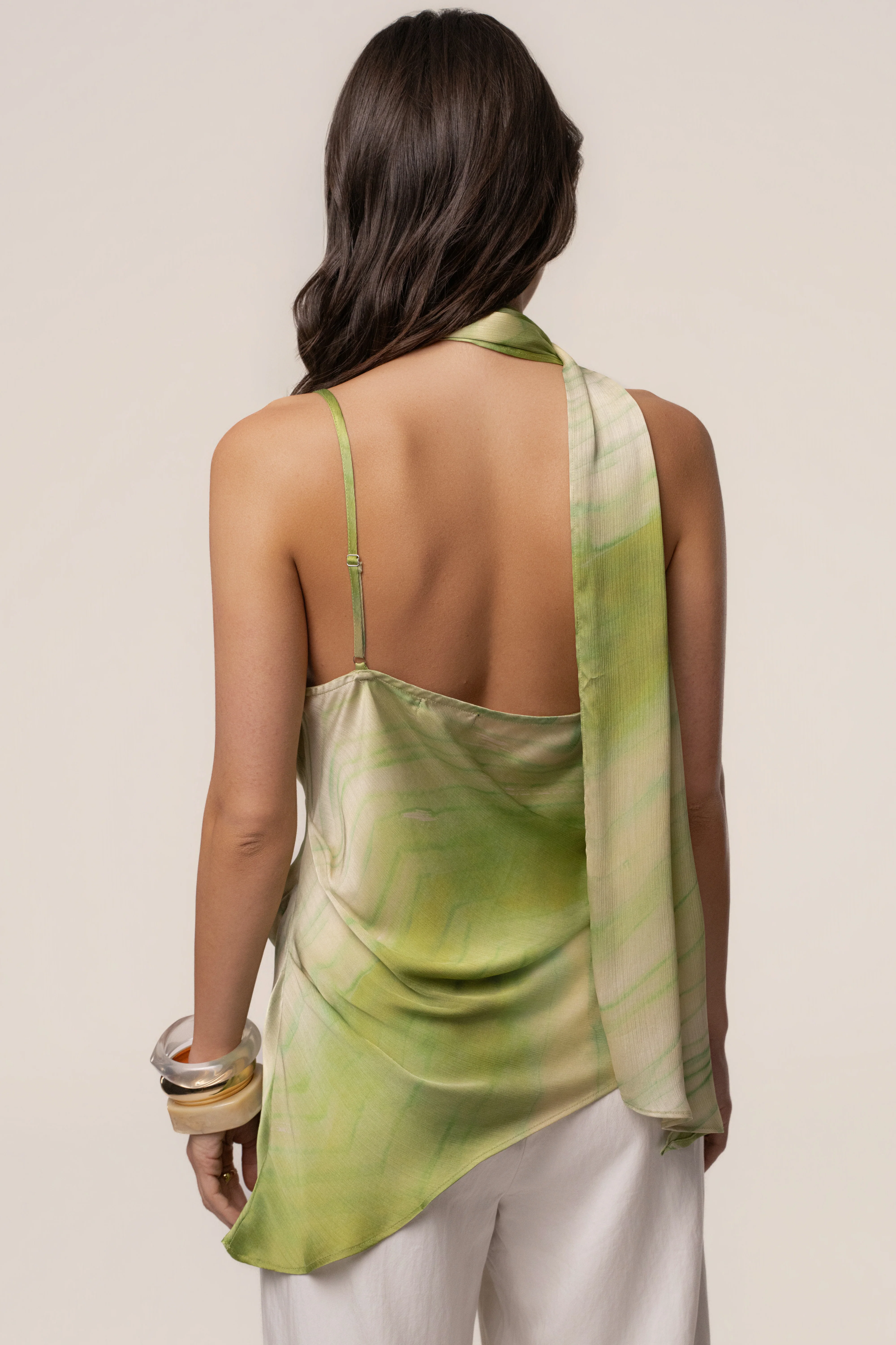 Green Print Selene Asymmetrical Top