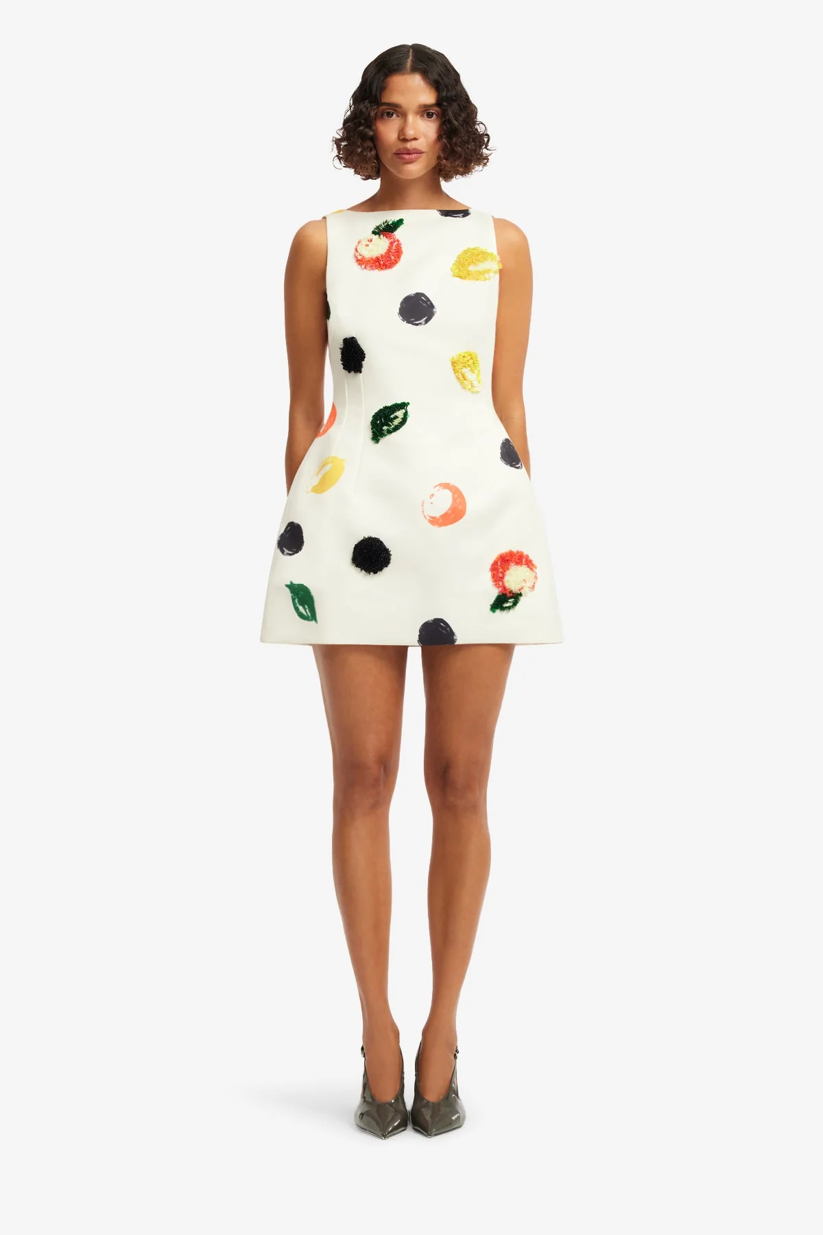Ali Embellished Boat Neck Mini Dress - Citrus Spots