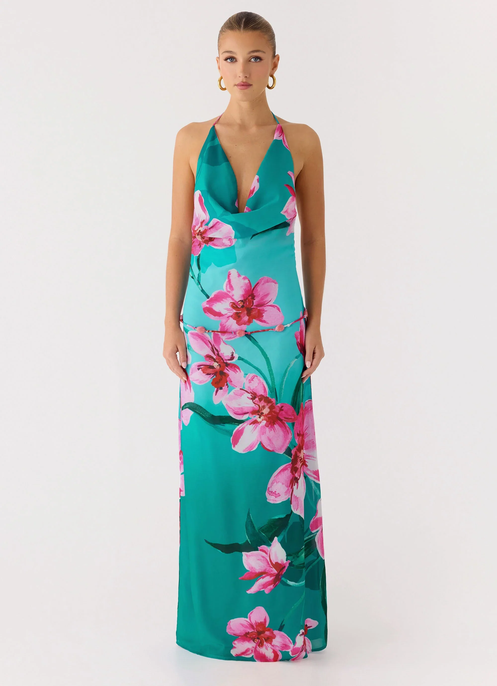 Yoon Beaded Cowl Maxi Dress - Petal Reef