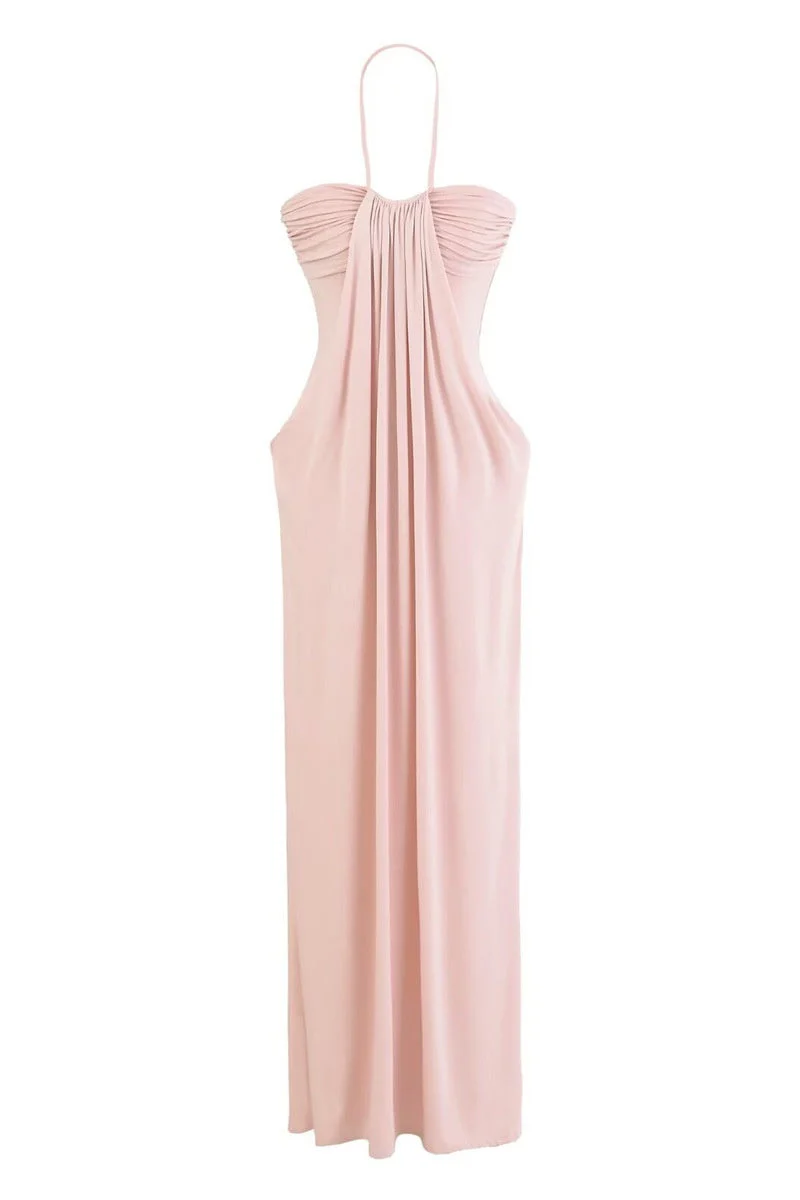 Pink Halter Long Dress with Jacket