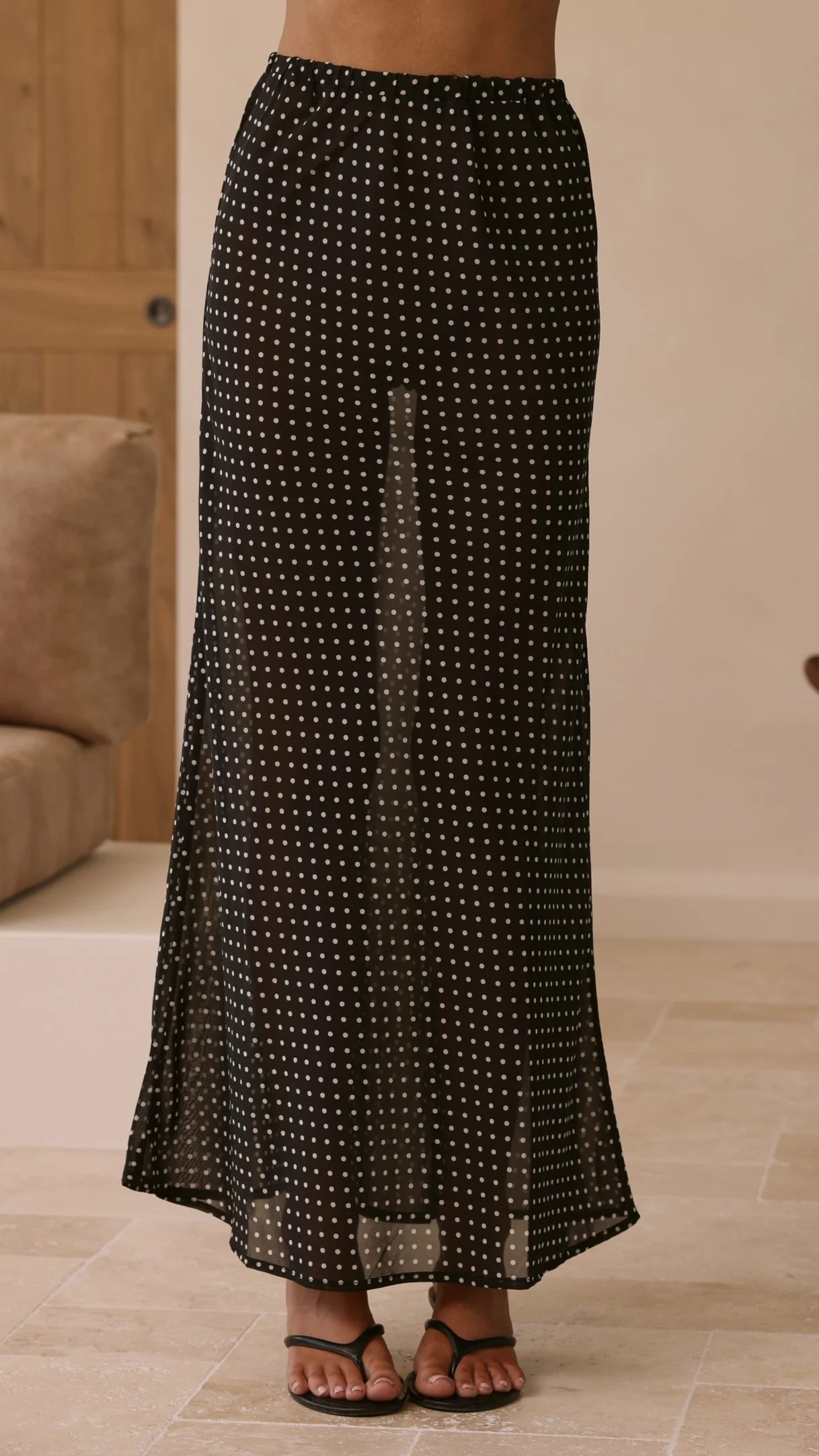 Onella Sheer Maxi Skirt - Black/White Spot