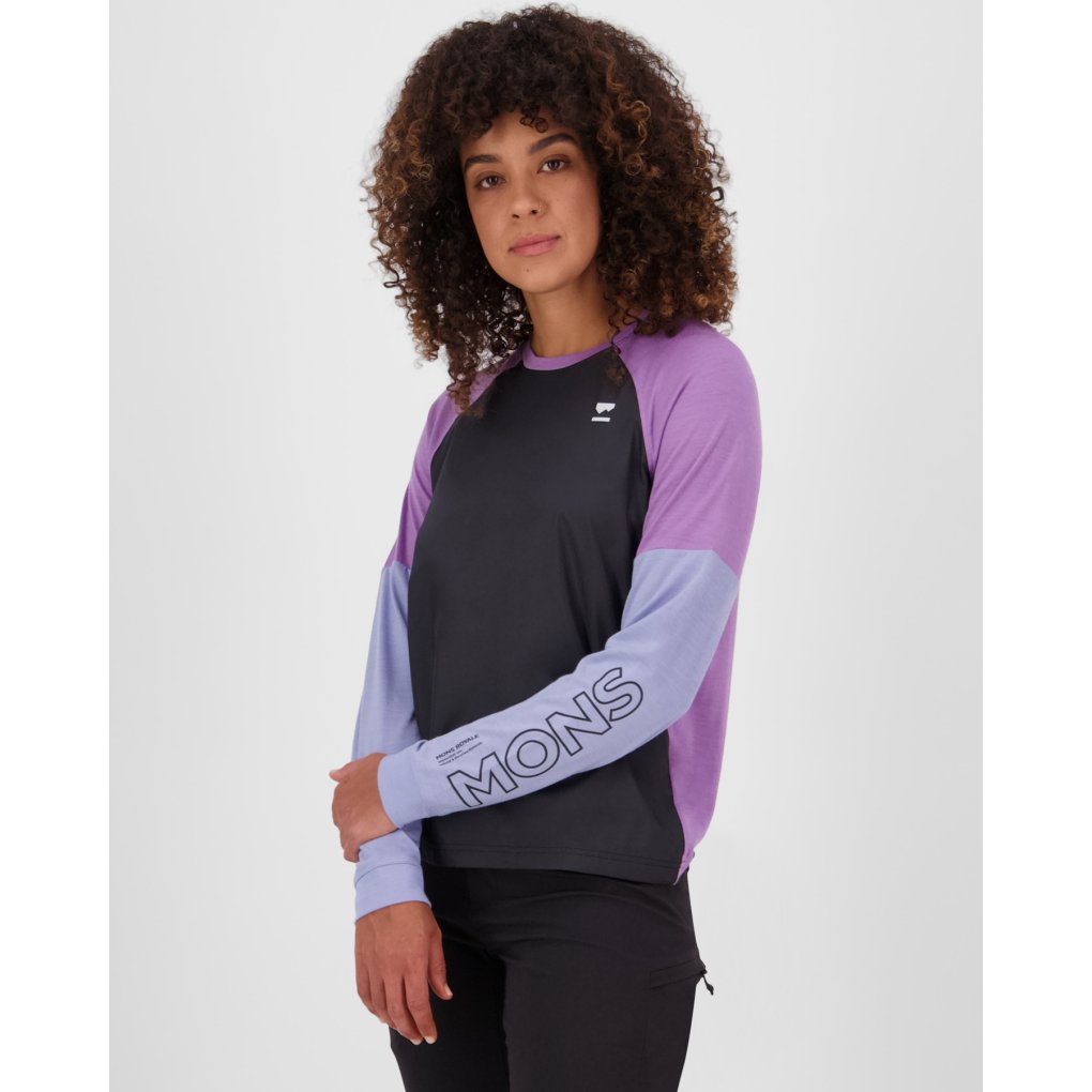 Mons Royale Tarn Merino Wind Bike Jersey Women - skyline / bloom / black