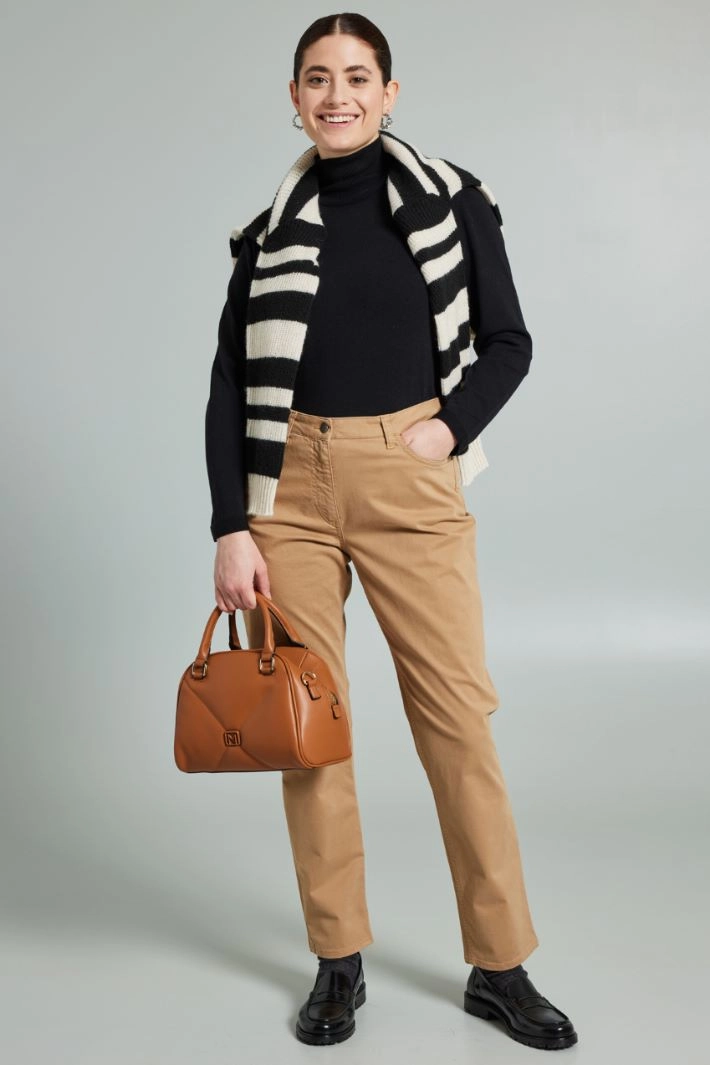 Cotton satin trousers - CAMEL