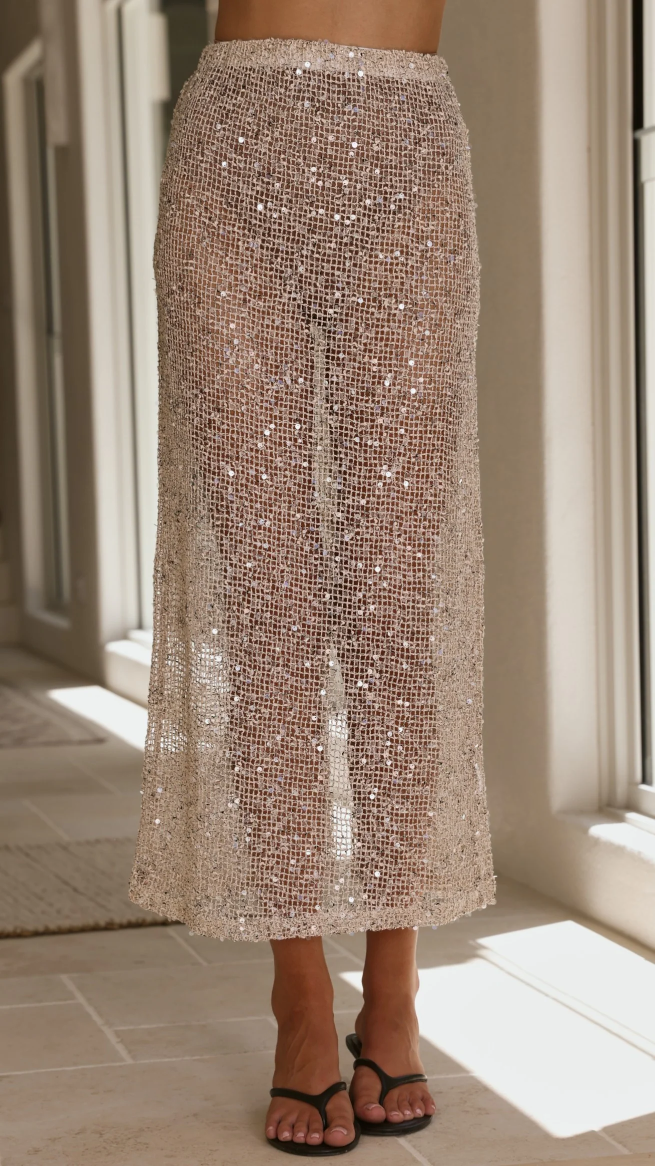 Verlo Sequins Maxi Skirt - Beige