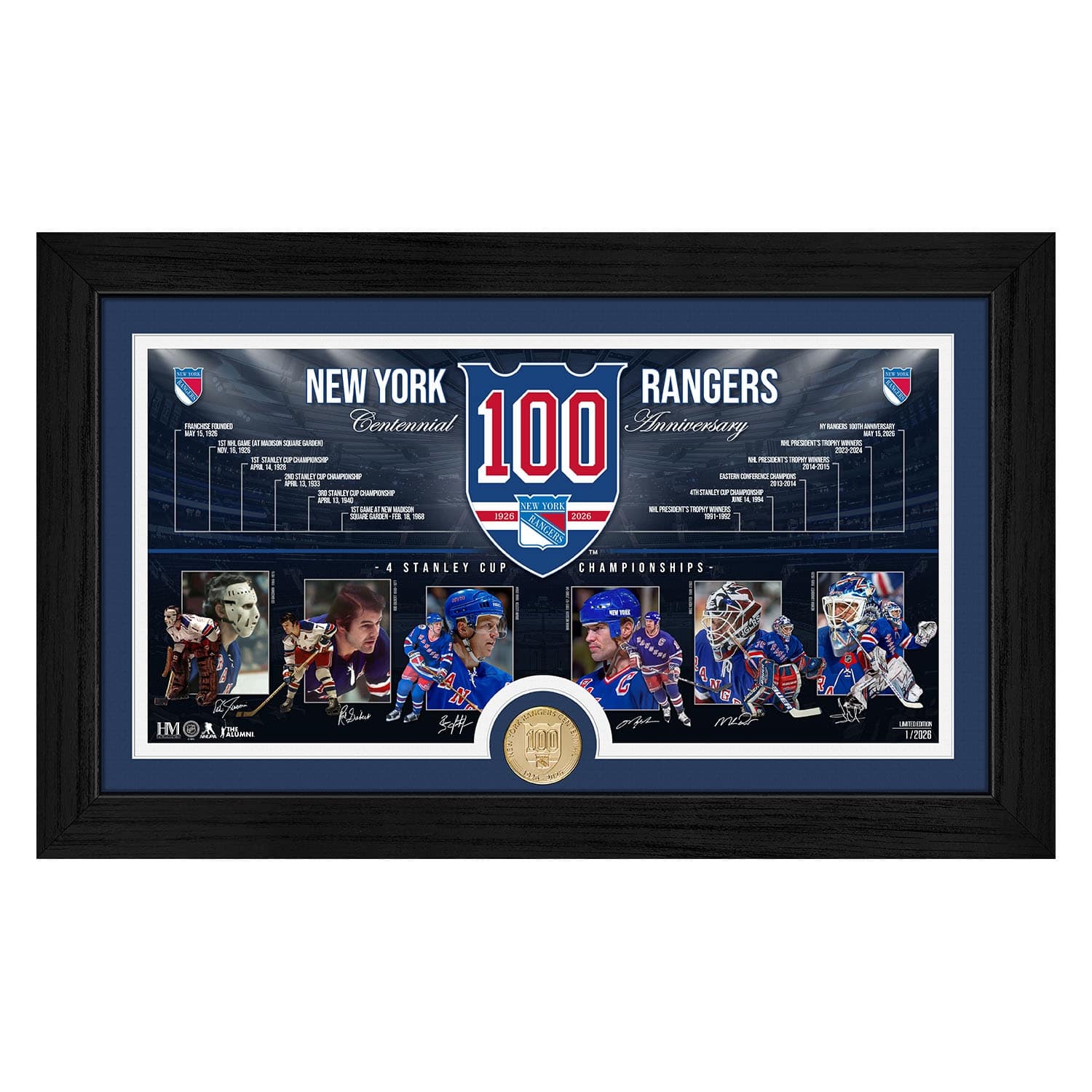 New York Rangers 100th Anniversary Bronze Coin Framed NHL Photo