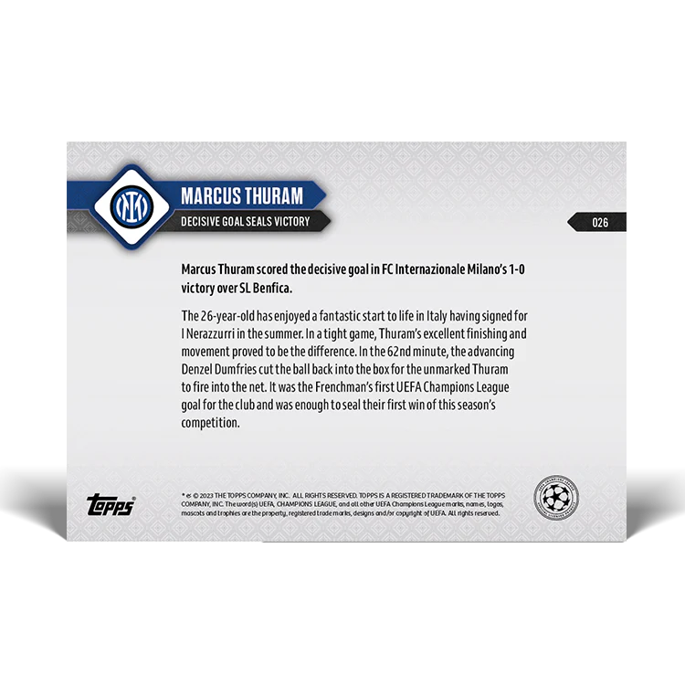 Topps UK - Marcus Thuram - Decisive goal seals victory - UCL TOPPS NOW® Card #26
