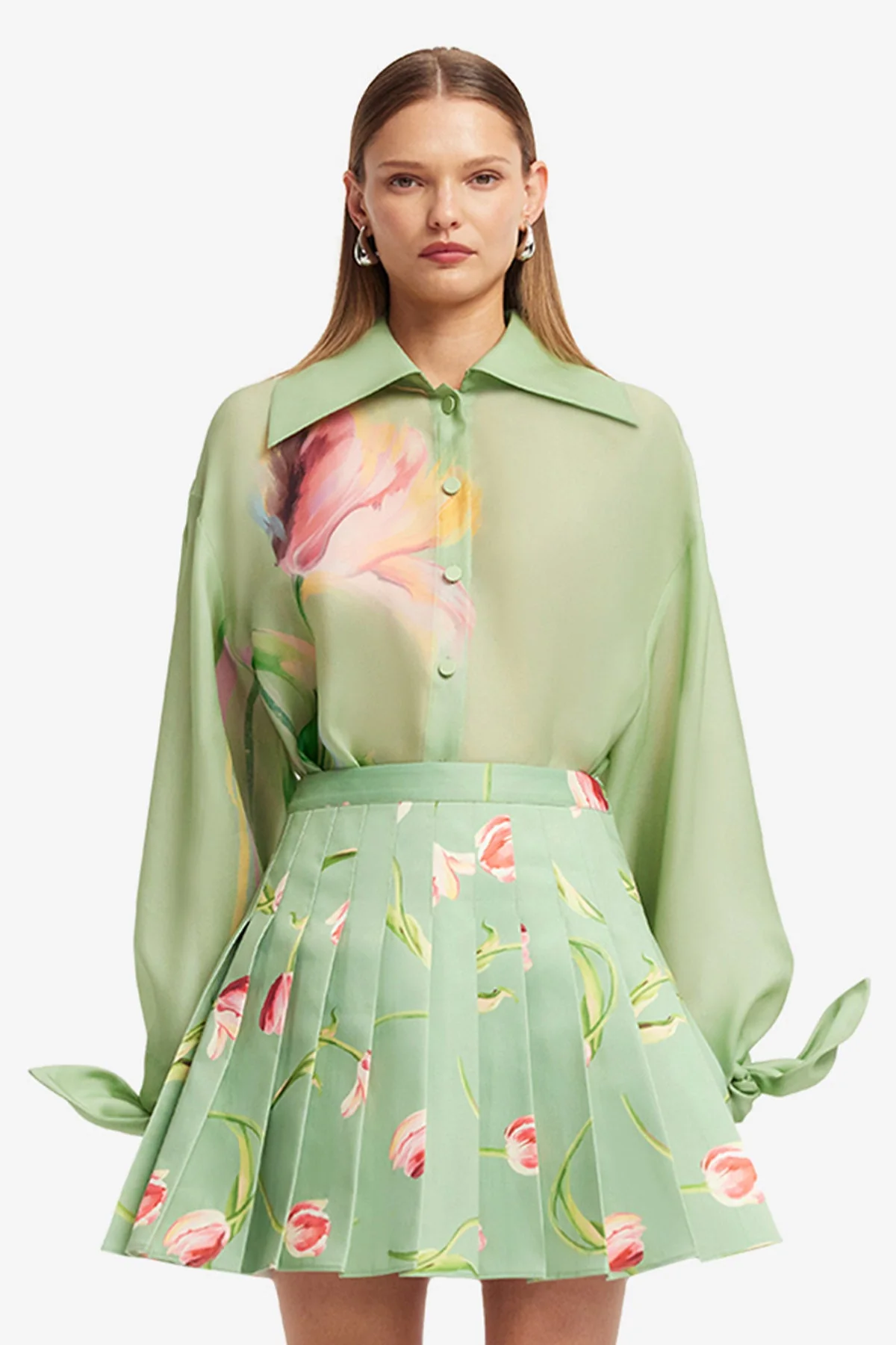 Christina Bow Blouse - Tulip Print in Green