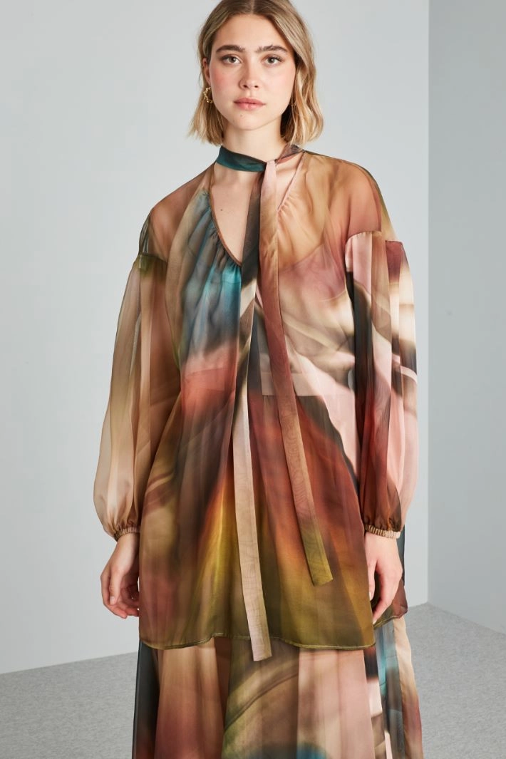 Chiffon blouse with scarf - PINK BRICK GREEN