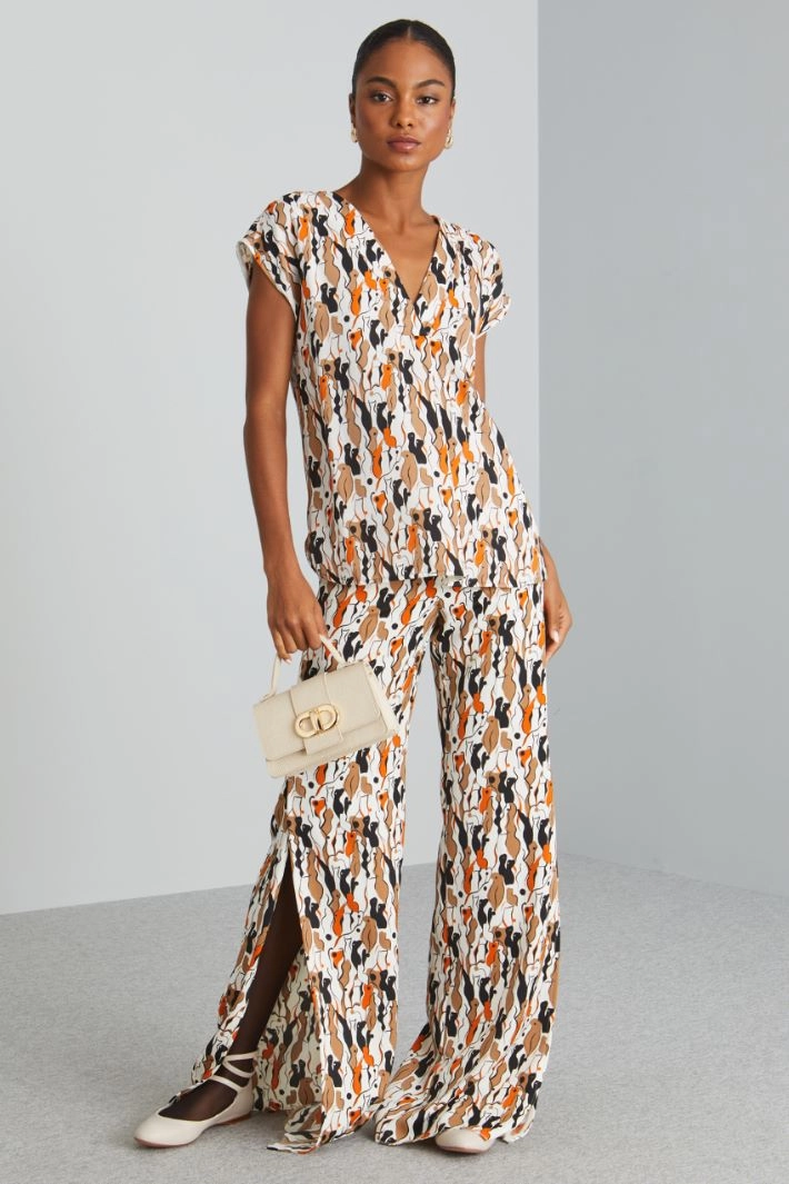 Blouse with cap sleeves - WHITE CAMEL ORANGE