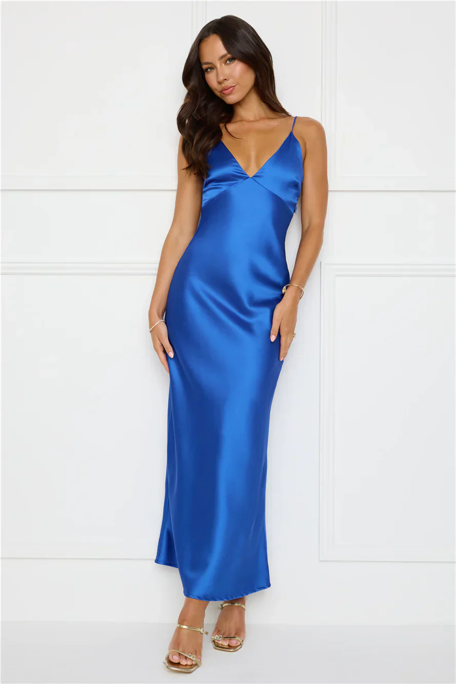 Chic 'Fit Slip Satin Maxi Dress Cobalt