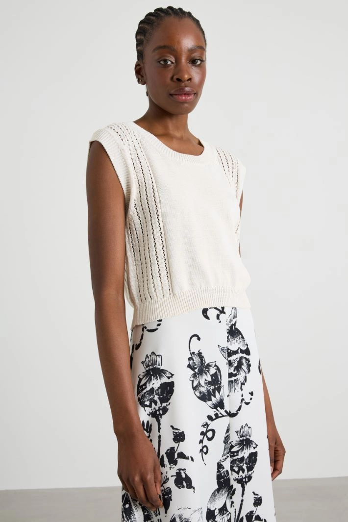 Openwork knit top - CREAM