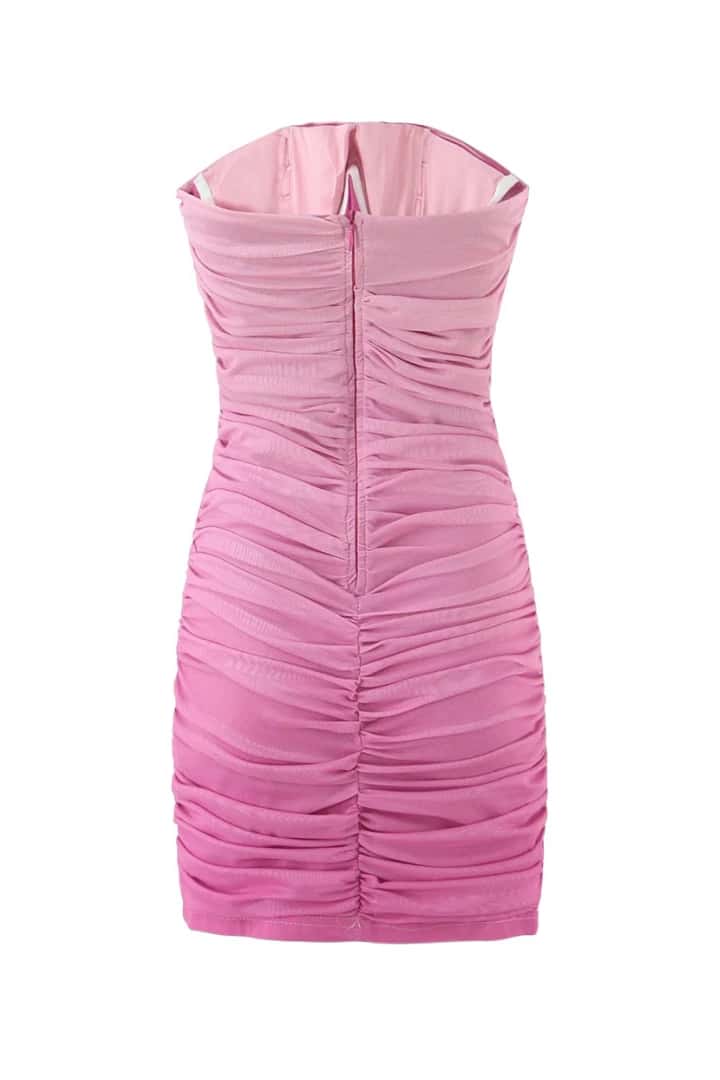 Strapless Fuchsia Ombre Ruched Short Dress