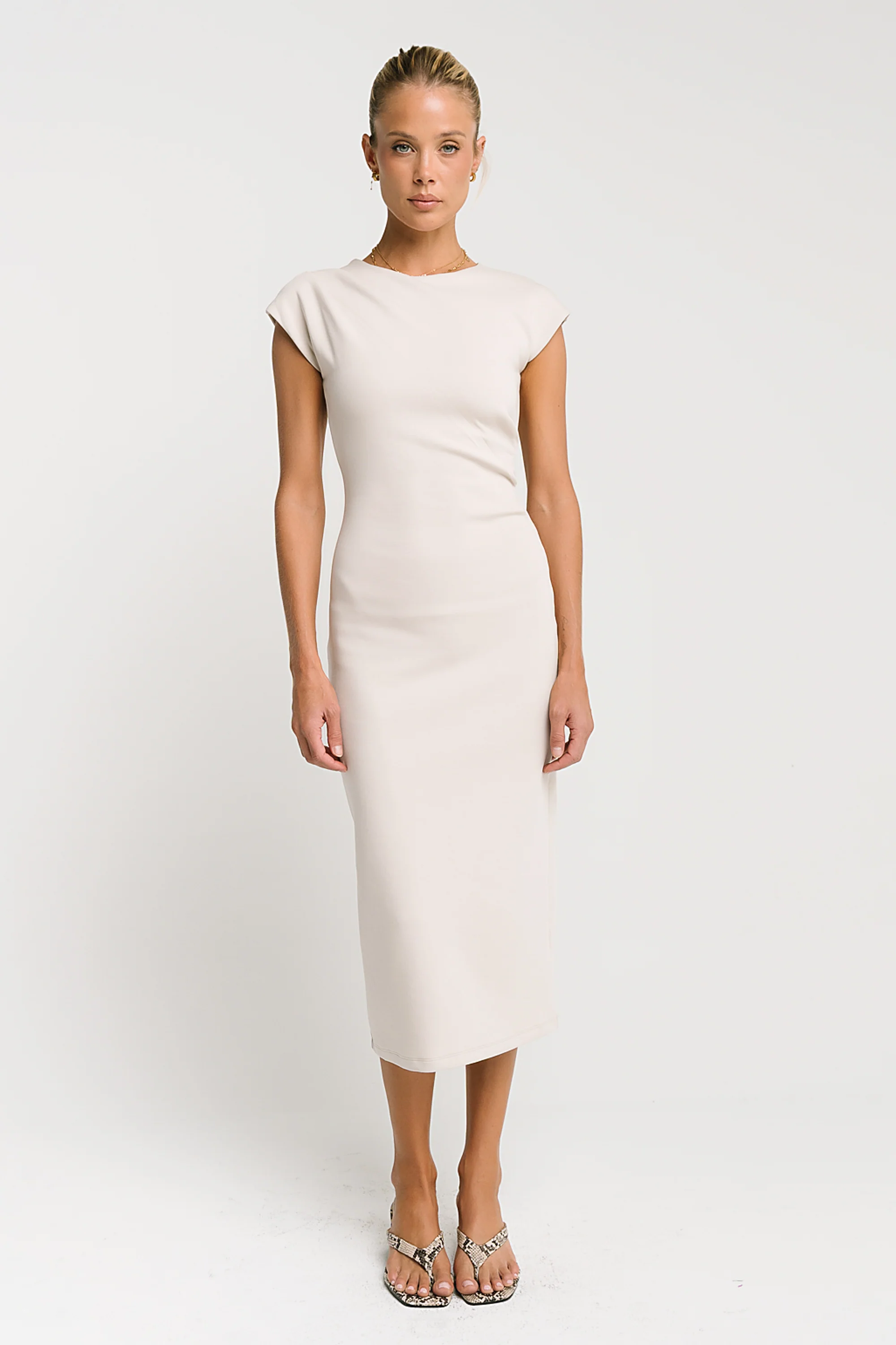 Ivy Fitted Midi Dress in Bone