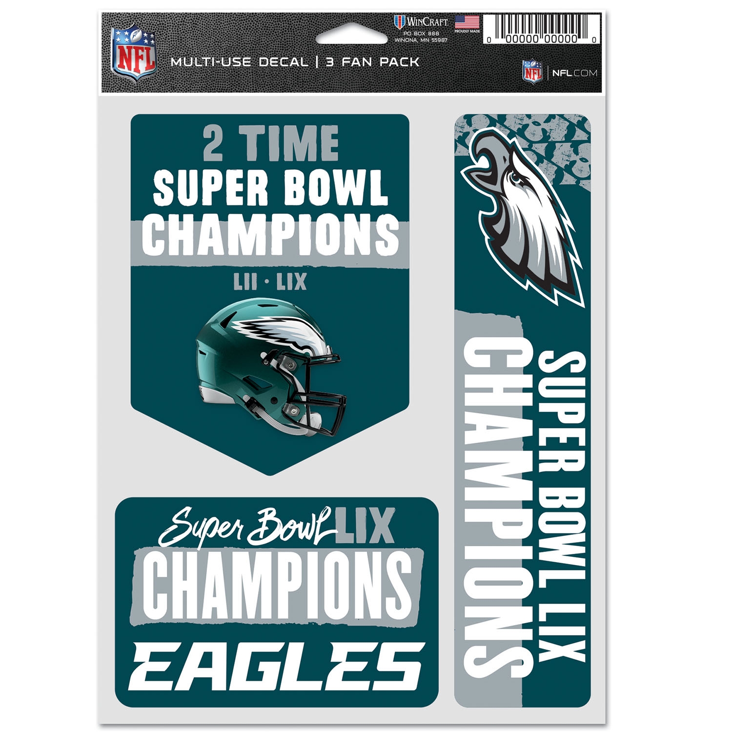 Philadelphia Eagles Super Bowl LIX Champions NFL Decals Set (3 Pcs.)