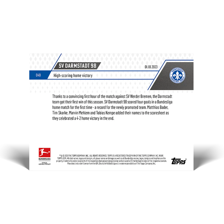 Topps UK - SV Darmstadt 98 - High-scoring home victory- Bundesliga TOPPS NOW® Card #40