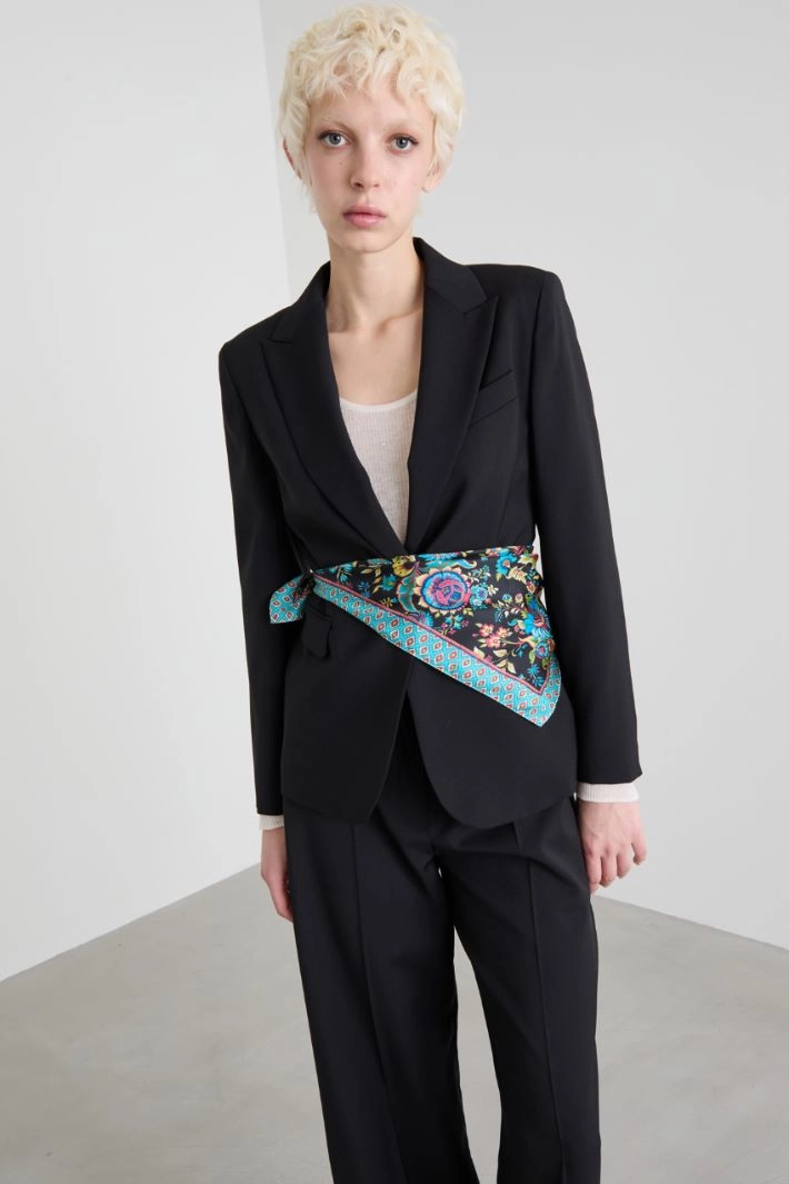 Silk twill scarf - BLACK LIGHT BLUE