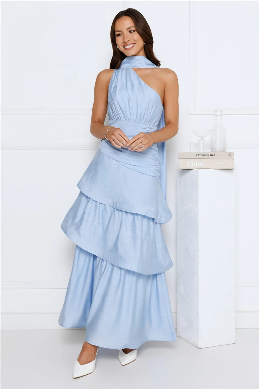 Cara One Shoulder Maxi Dress Blue