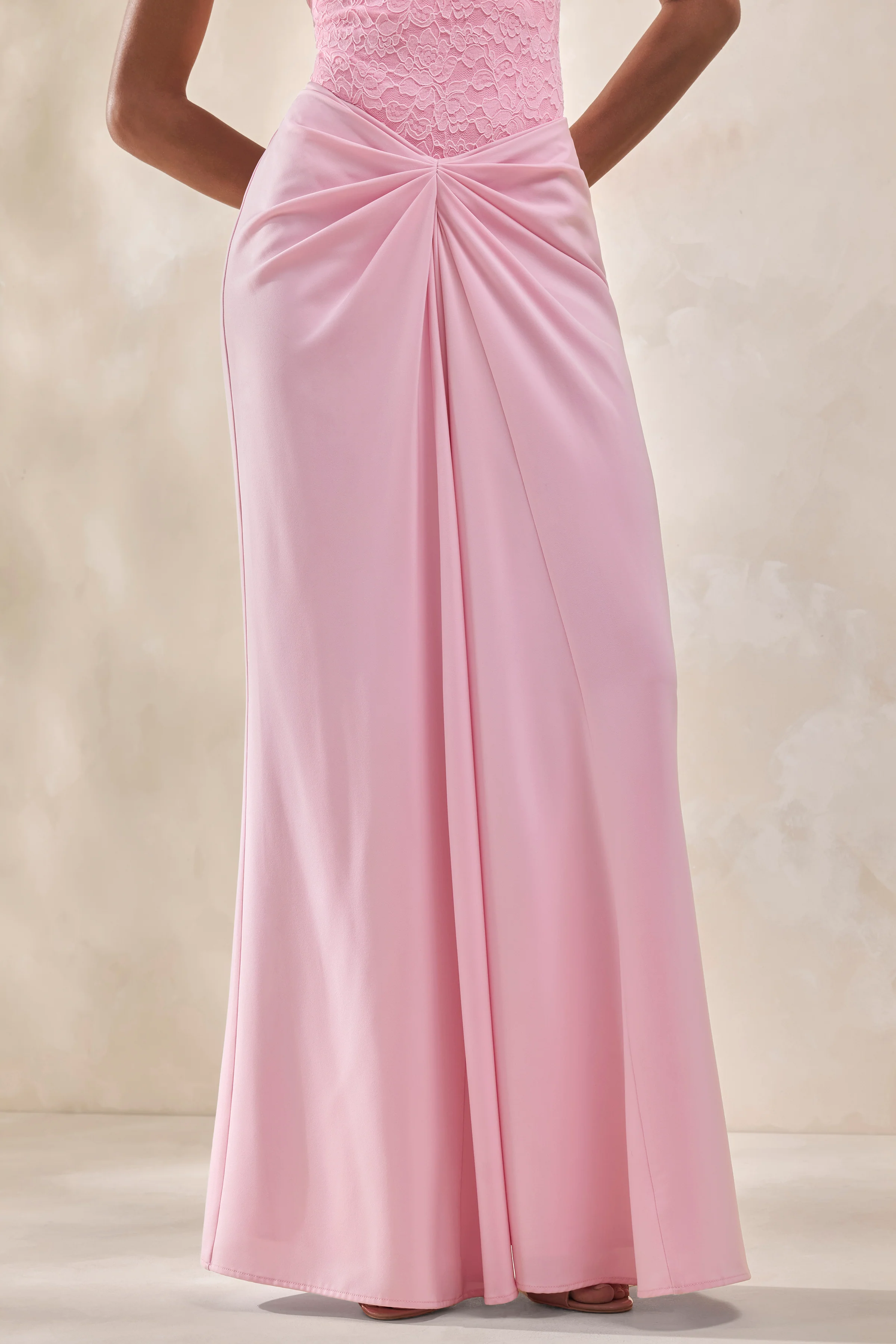 Setaria | Pink Satin Maxi-Skirt With Gathered-Detailing And Sash