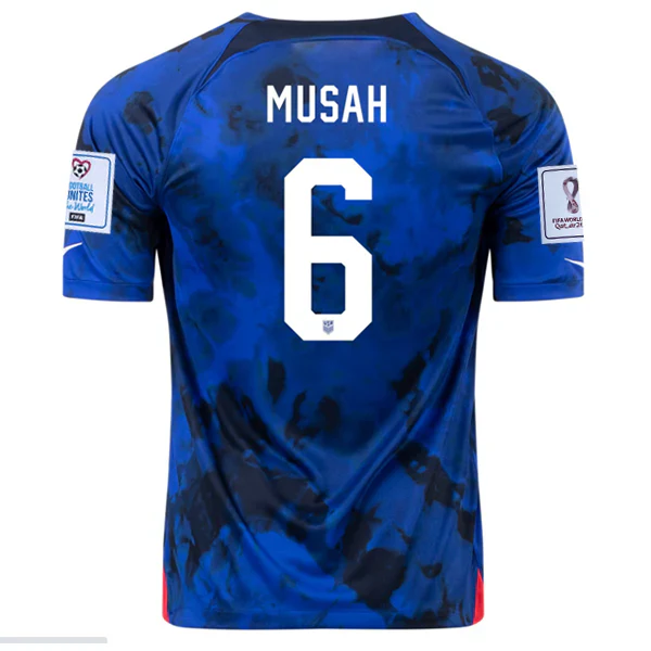 United States Musah Away Jersey 22/23 w/ World Cup 2022 Patches (Bright Blue/White)