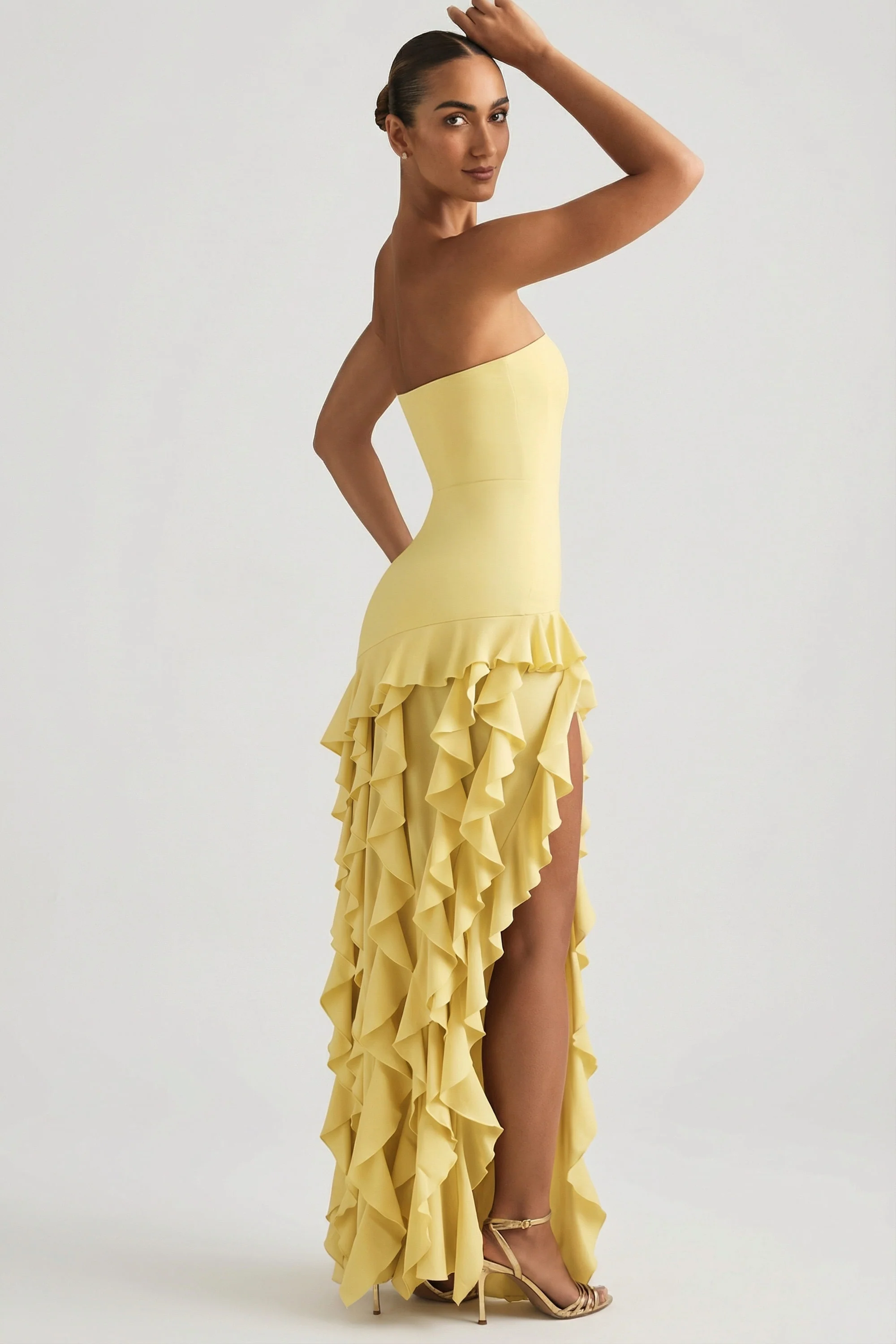 Ruffle-Trim Strapless Gown in Daffodil