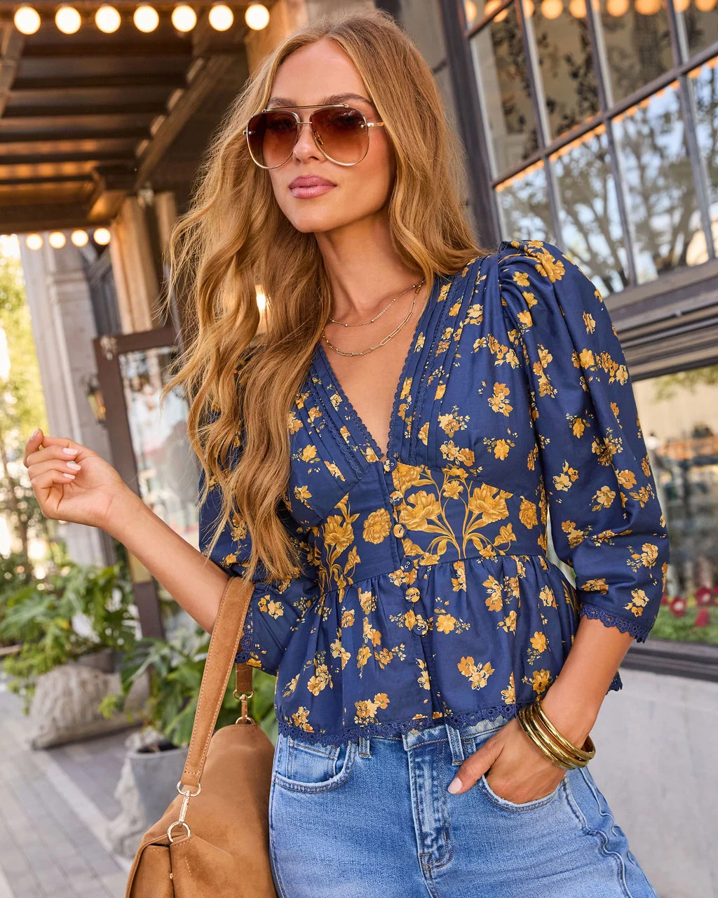 Golden Meadow Floral Puff Sleeve Top