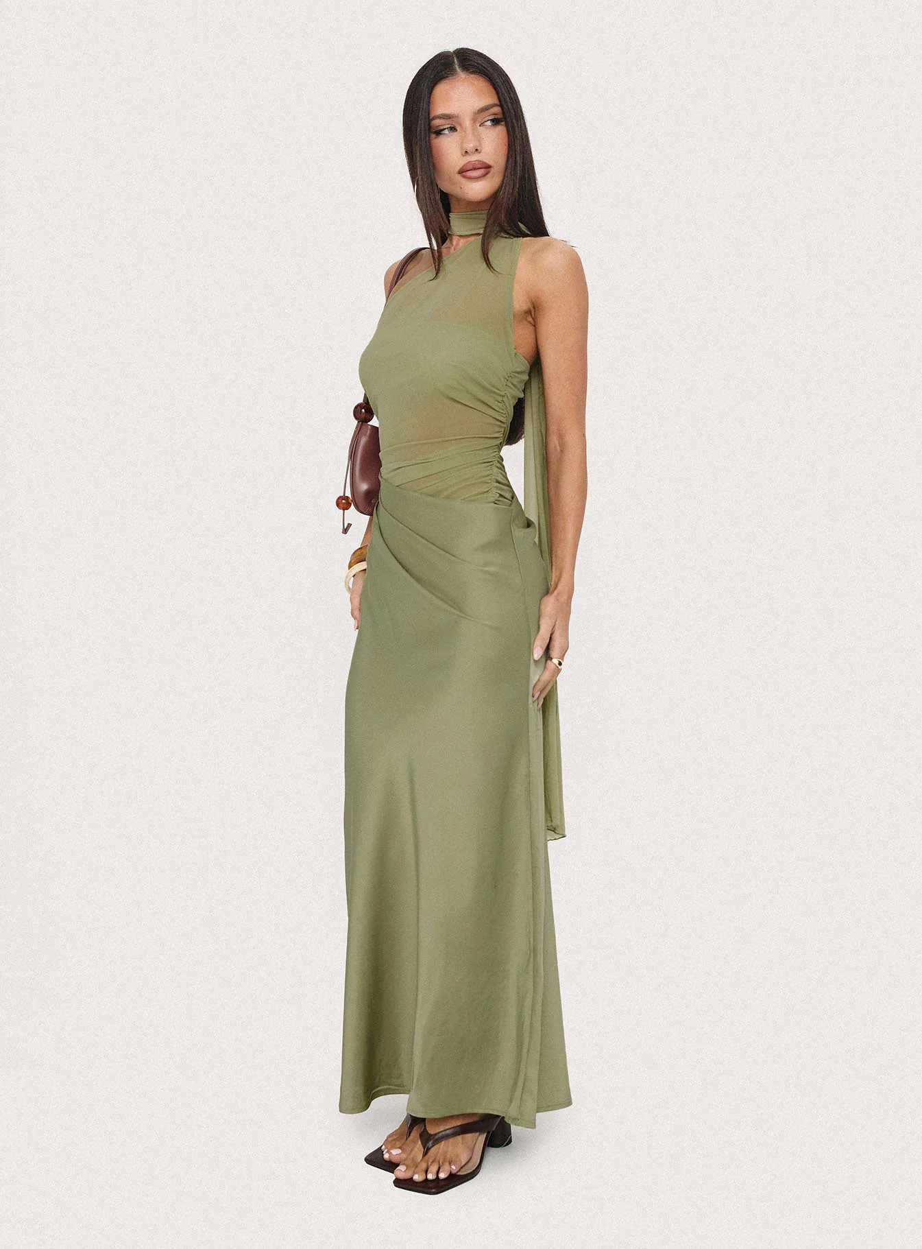 Indiara Halter Mesh Maxi Dress Green