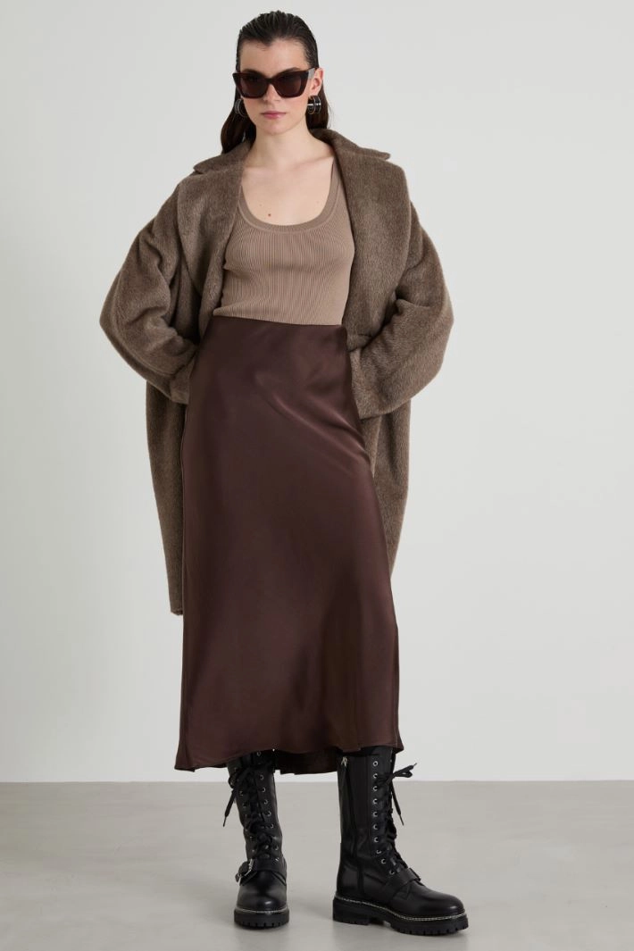Flared skirt in silk satin - BROWN