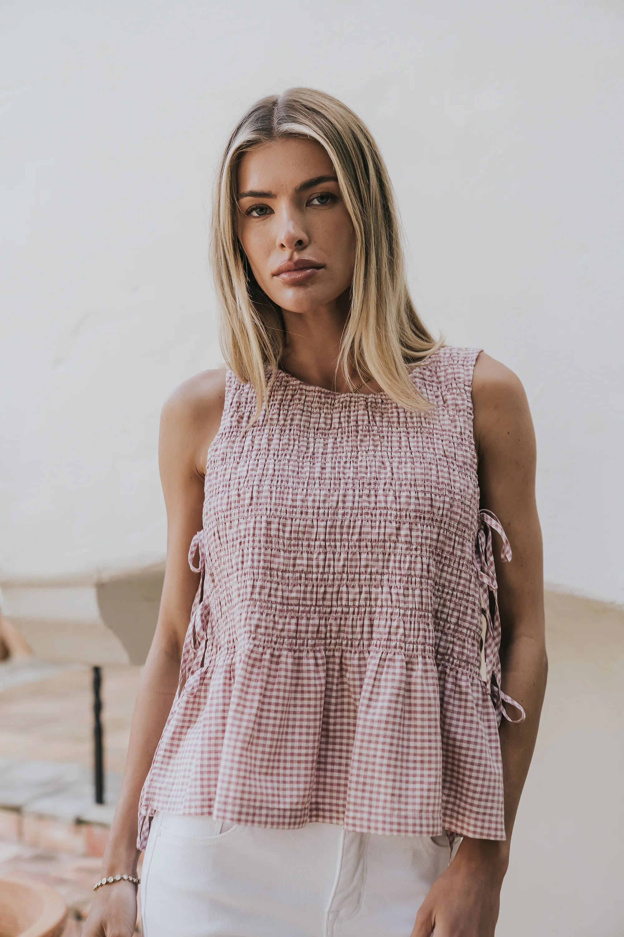 Jeremy Smocked Blouse in Berry