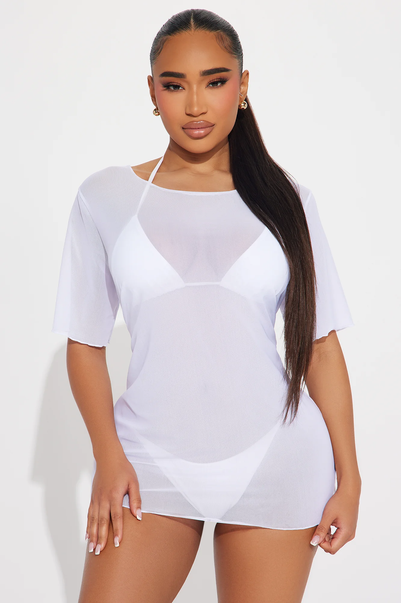 Shaina Ripped Cutout Mesh Cover Up - White