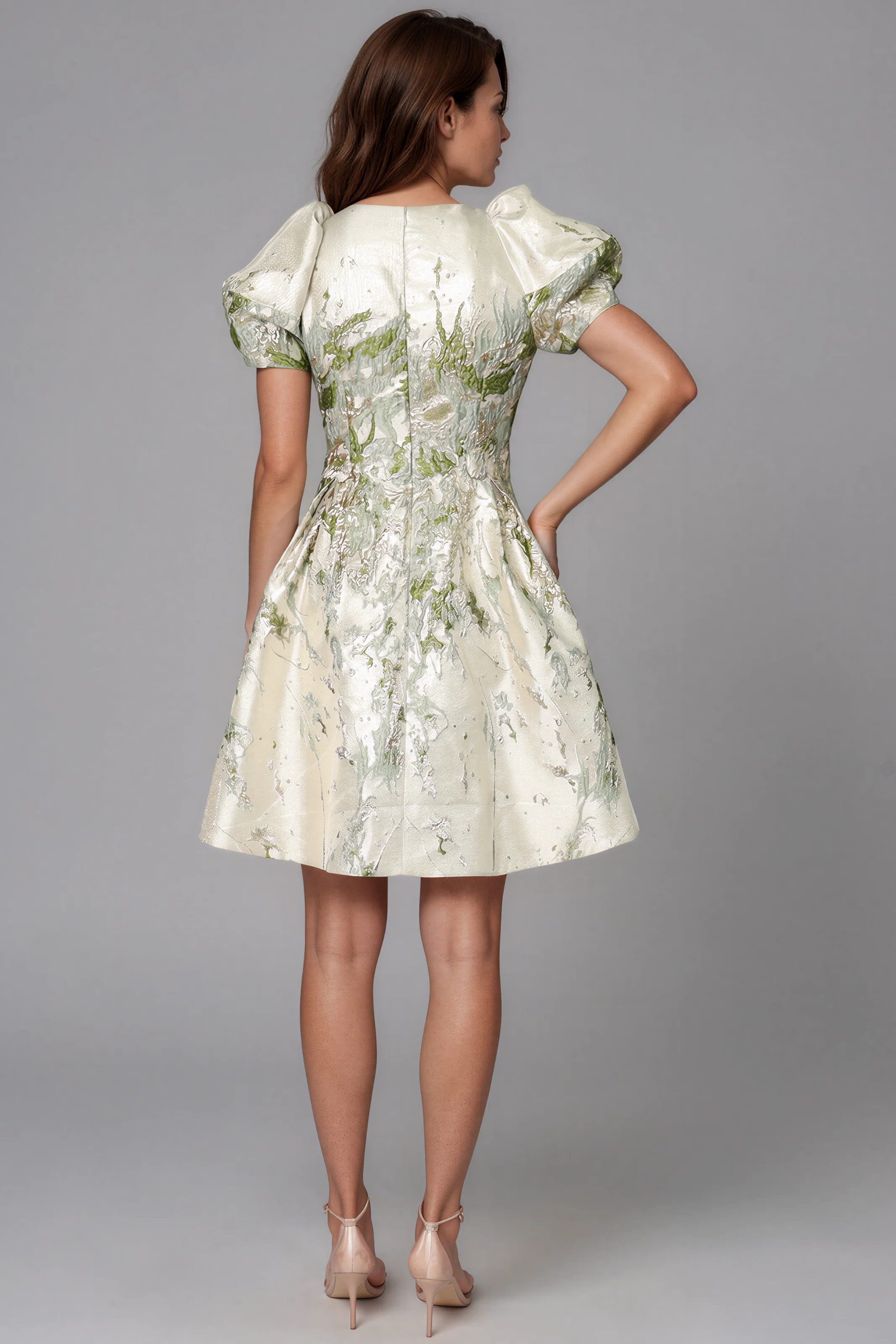 Puff Sleeve A-line Brocade Cocktail