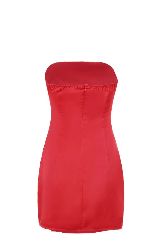Red Ruched Asymmetric Short Dress