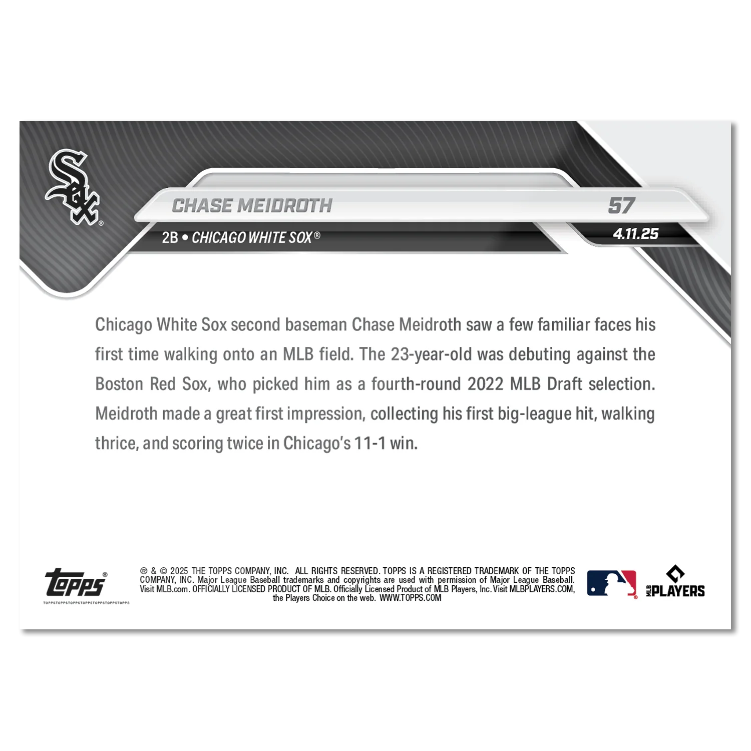 Chase Meidroth - 2025 MLB Topps NOW® - Card 57
