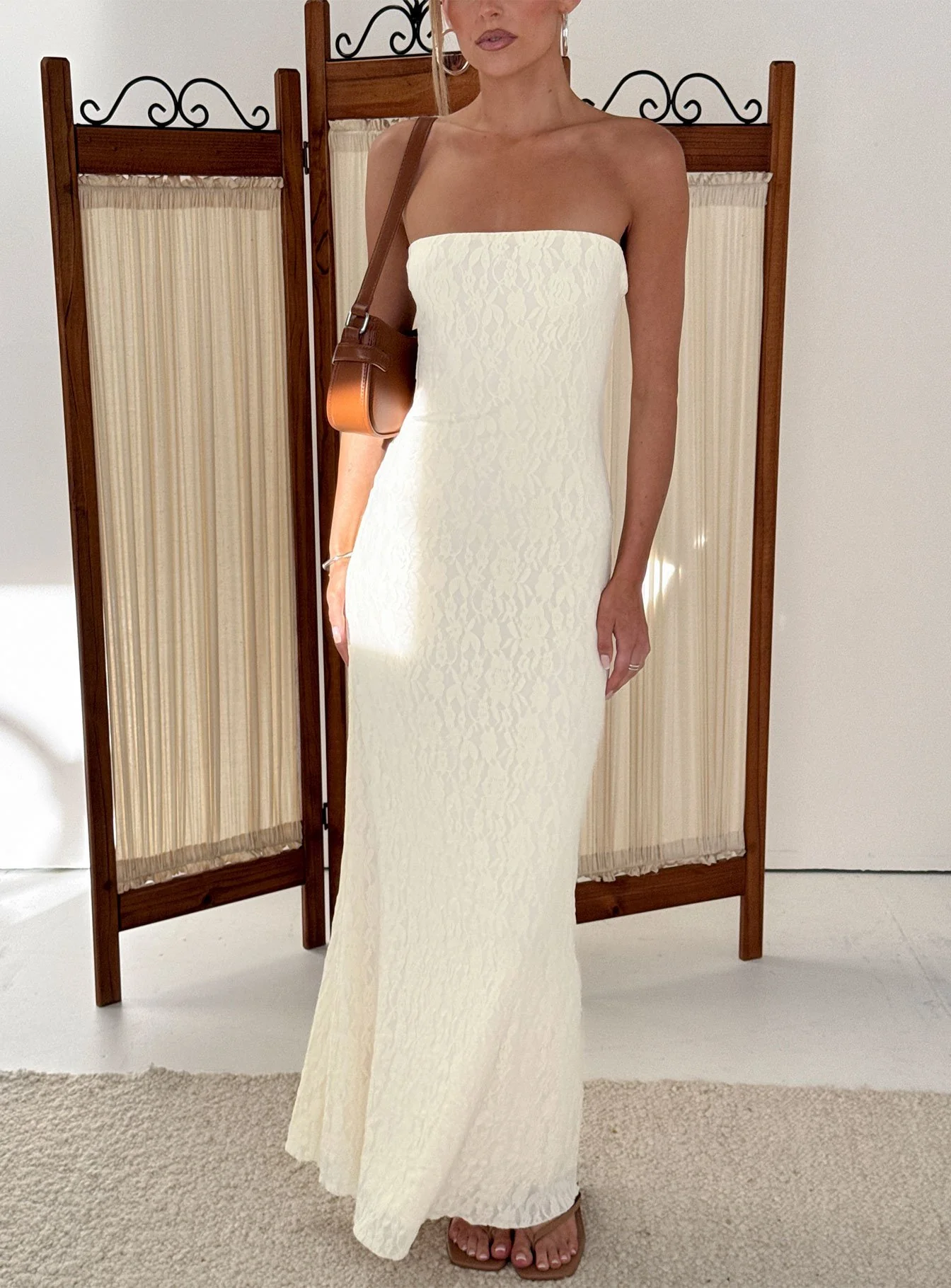 Annarosa Strapless Lace Maxi Dress Cream