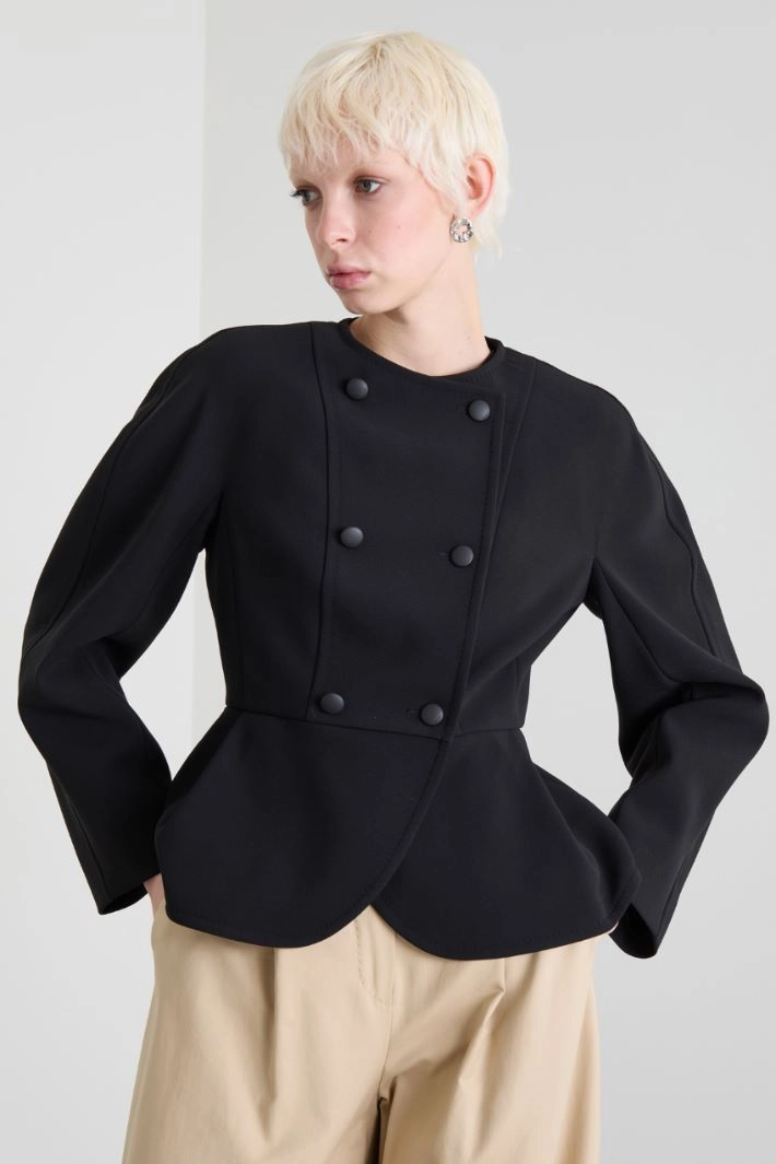 Corolla-shaped crew neck blazer - BLACK