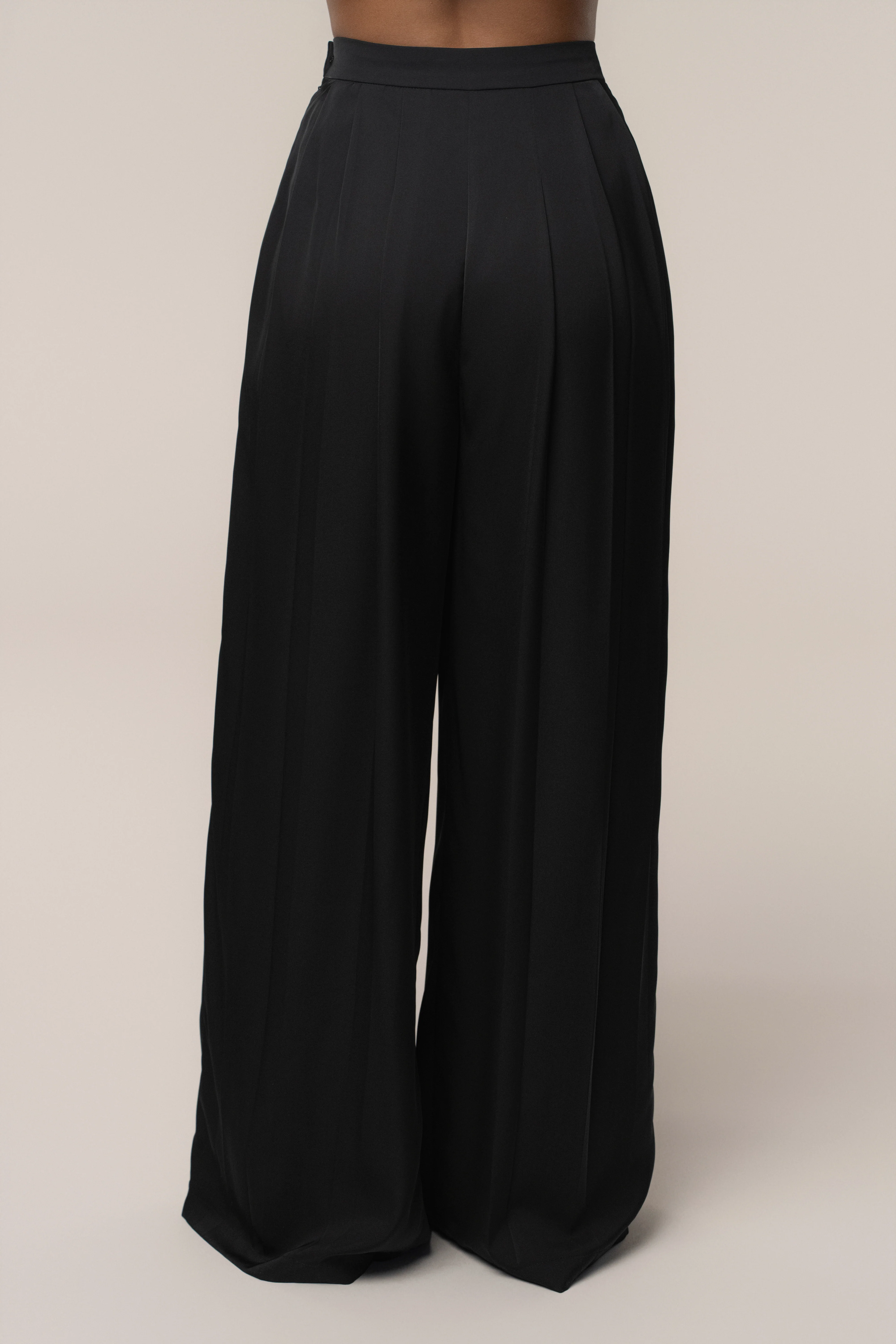 Black Clara Wide Leg Pleated Trousers